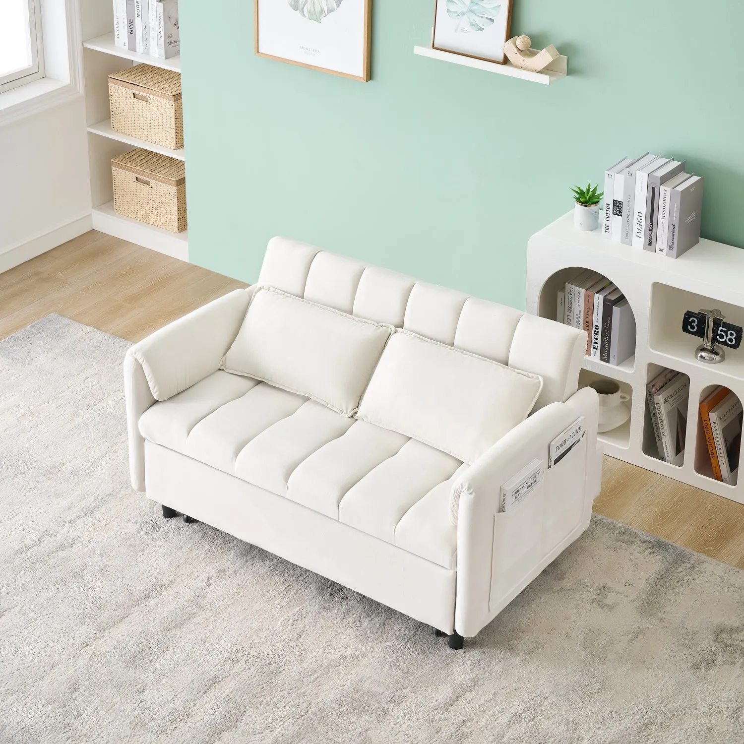 Streamdale Beige Velvet Sofa Bed - Convertible Sleeper Couch