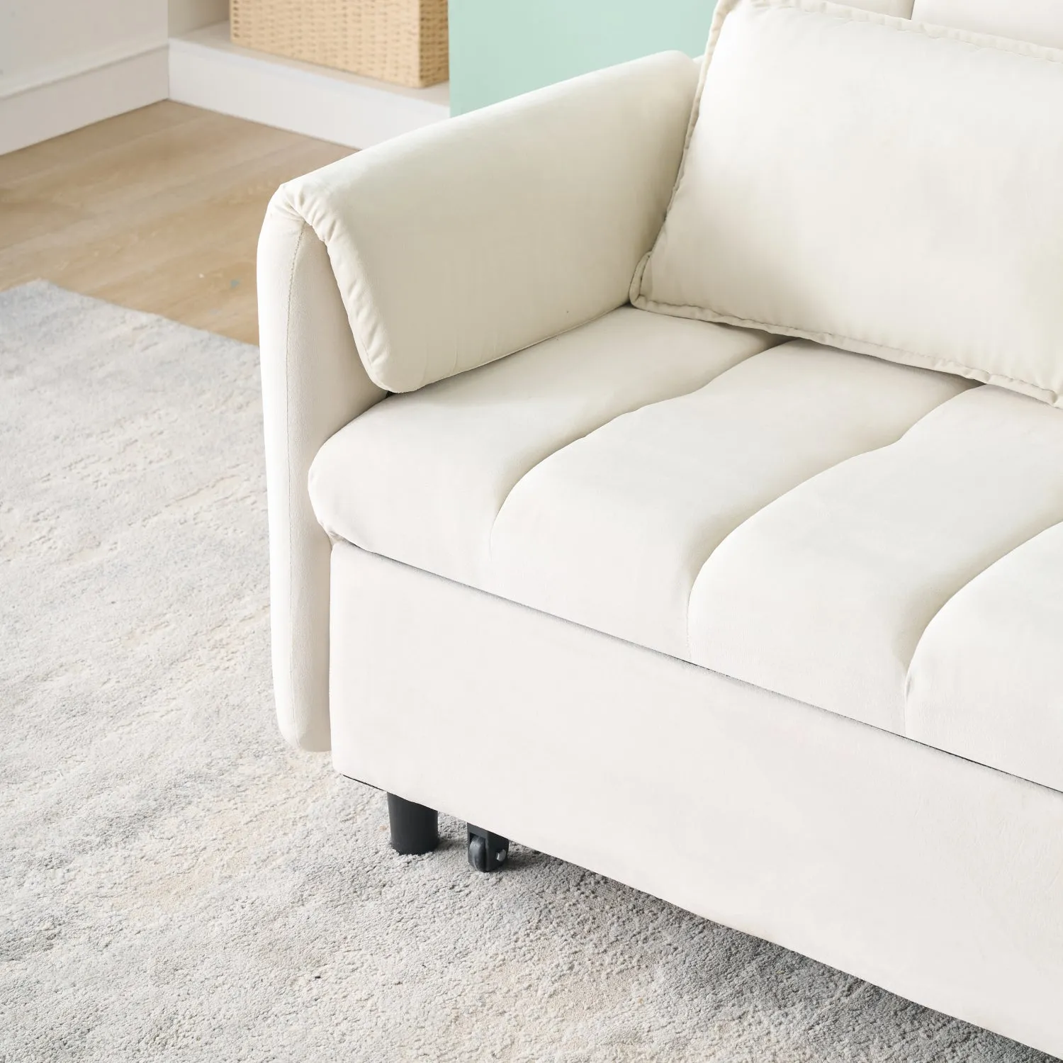 Streamdale Beige Velvet Sofa Bed - Convertible Sleeper Couch