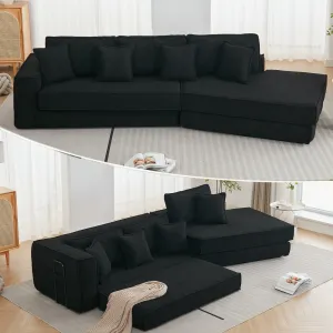 Streamdale Black Lamb Velvet Folding Sleeper Sofa Bed