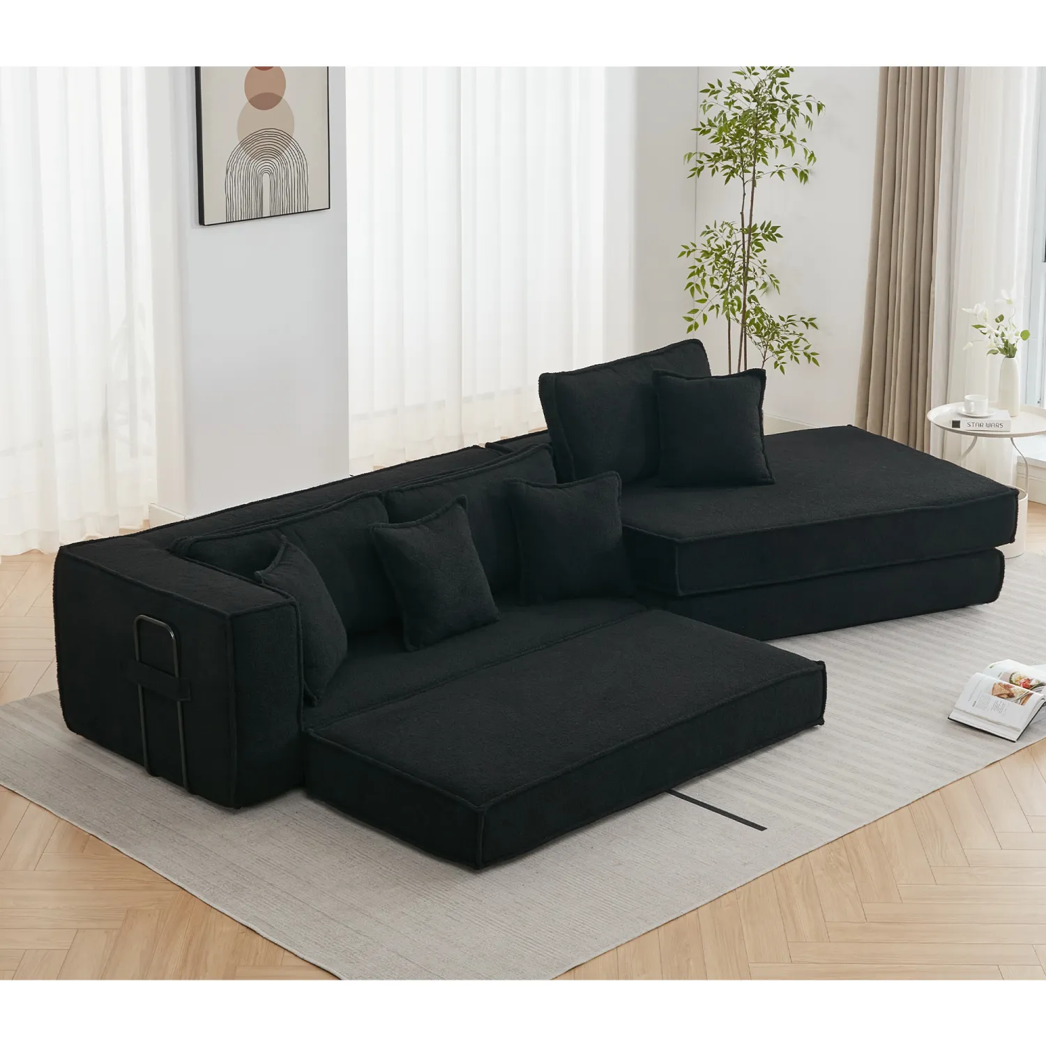 Streamdale Black Lamb Velvet Folding Sleeper Sofa Bed