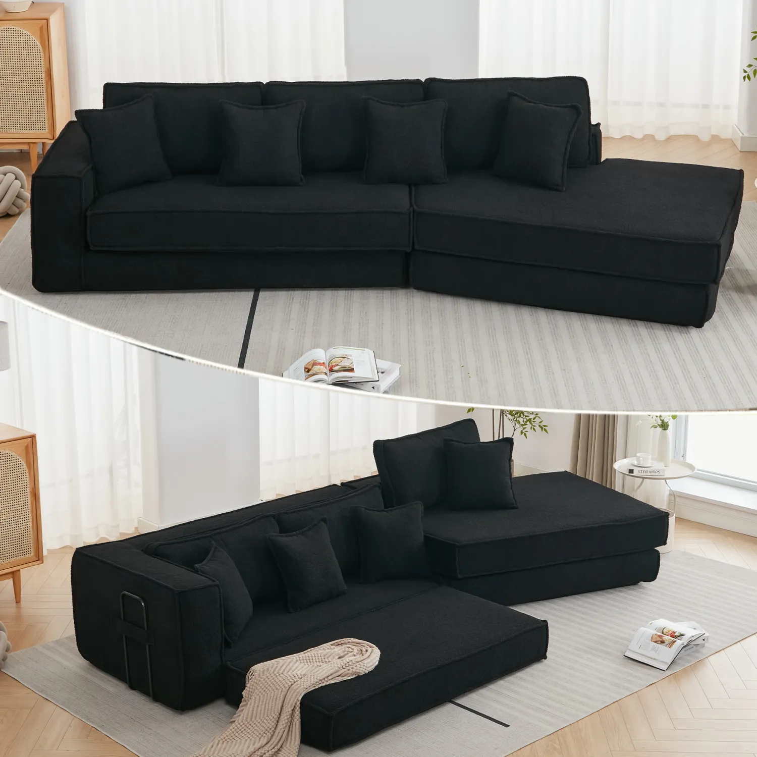 Streamdale Black Lamb Velvet Folding Sleeper Sofa Bed