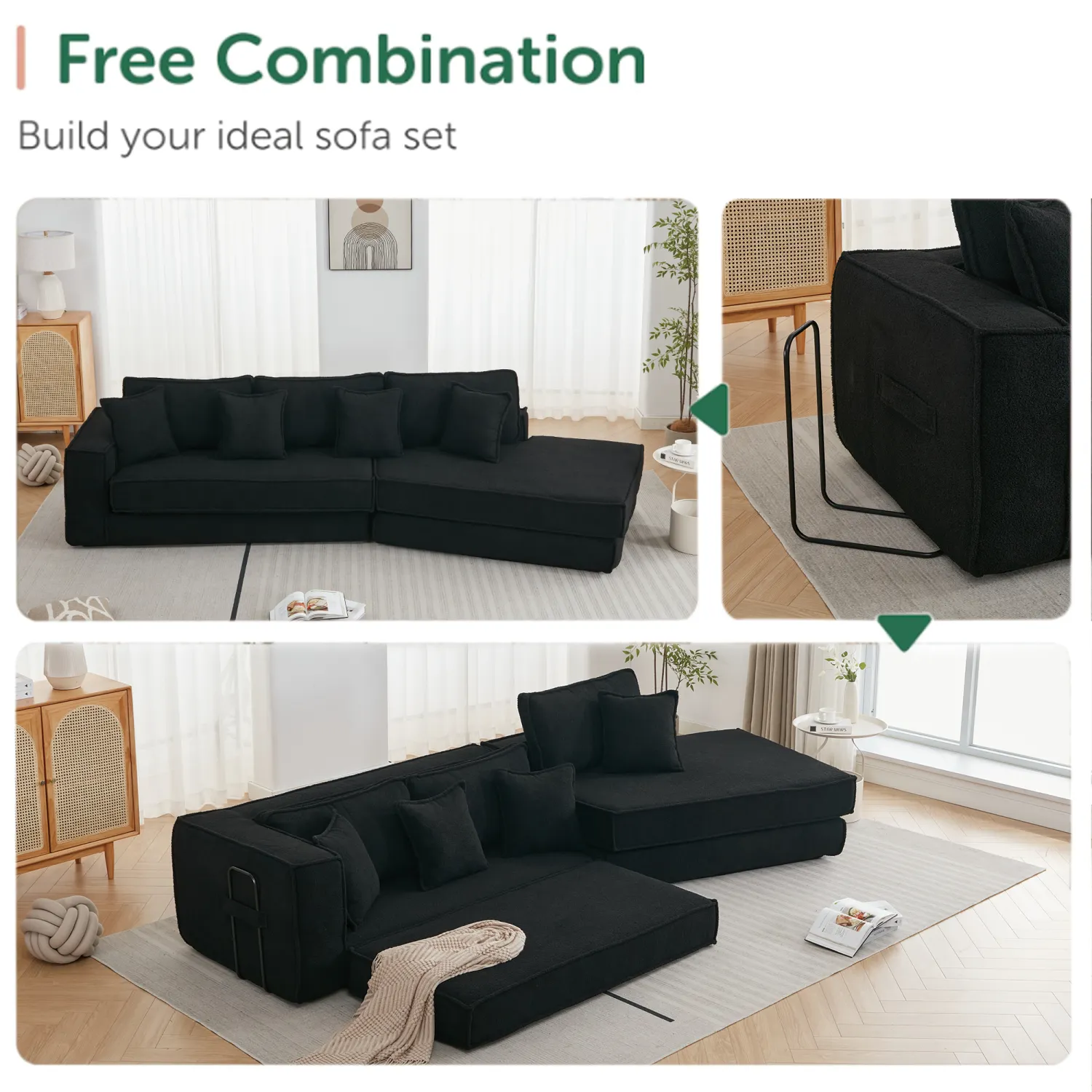 Streamdale Black Lamb Velvet Folding Sleeper Sofa Bed