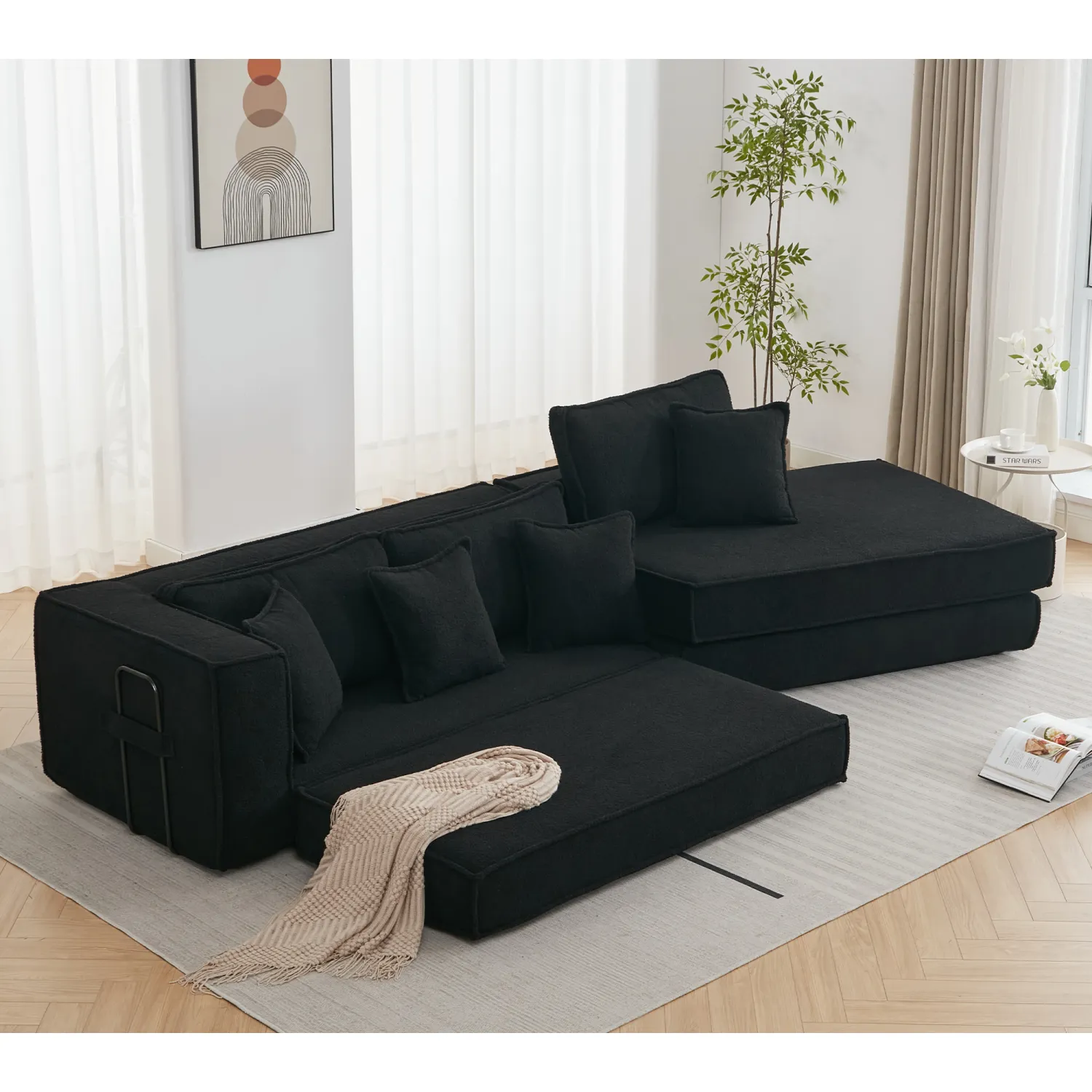 Streamdale Black Lamb Velvet Folding Sleeper Sofa Bed