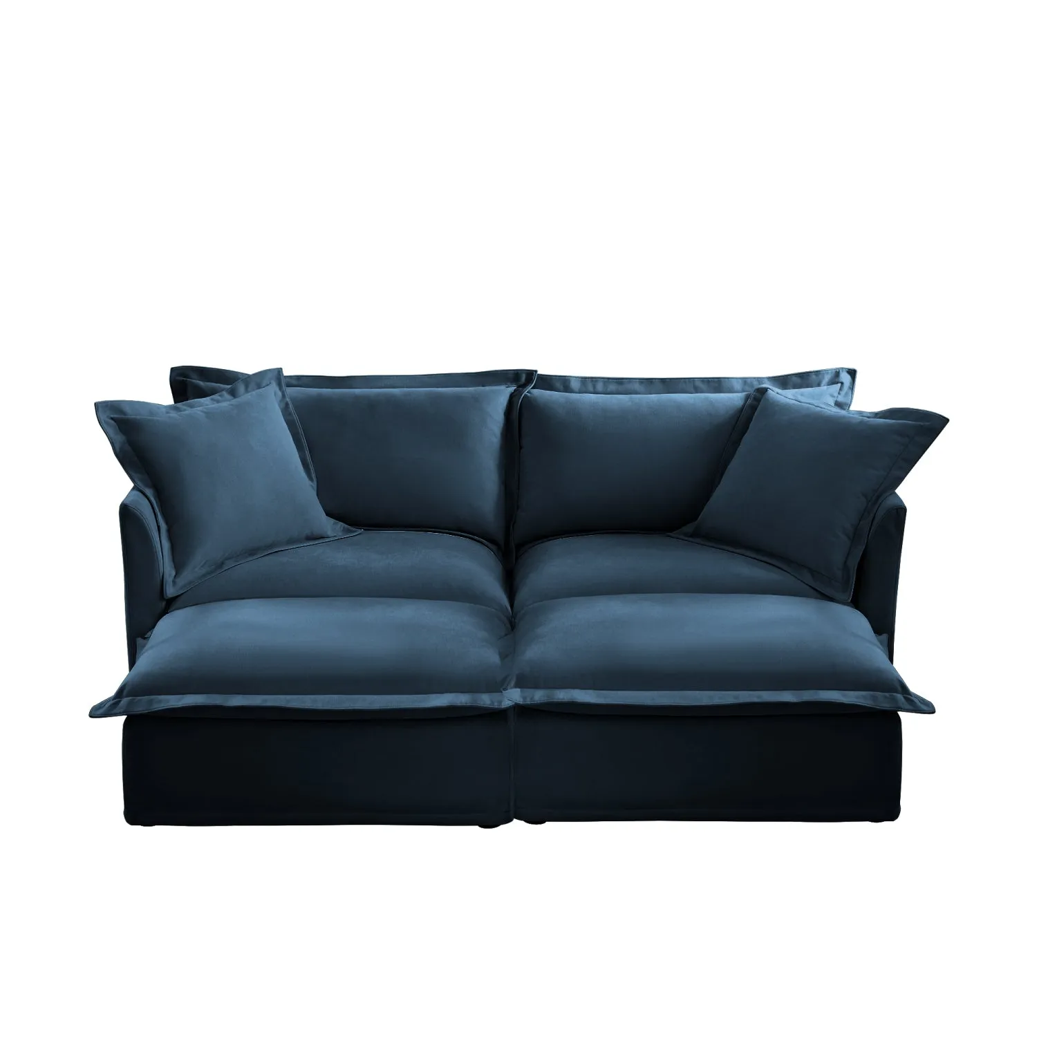 Streamdale Blue Chenille 2-Seater Sofa with Ottomans & Sleeper