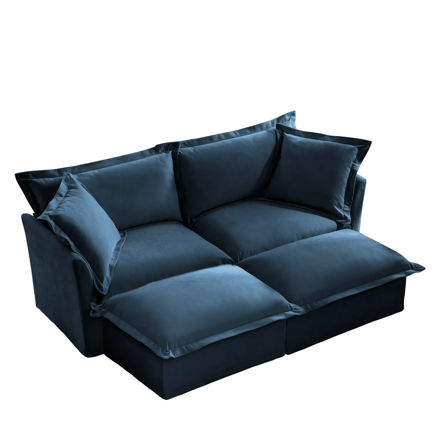 Streamdale Blue Chenille 2-Seater Sofa with Ottomans & Sleeper