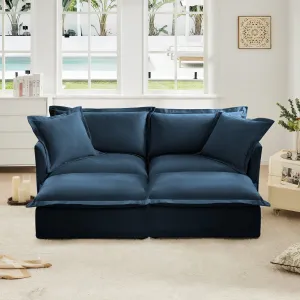 Streamdale Blue Chenille 2-Seater Sofa with Ottomans & Sleeper