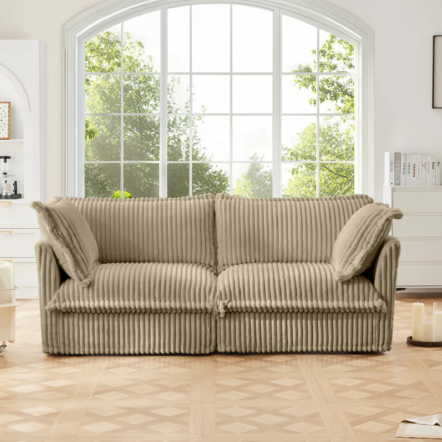 Streamdale Camel Corduroy 2-Seat Sofa, Slipcovered, Deep Seat