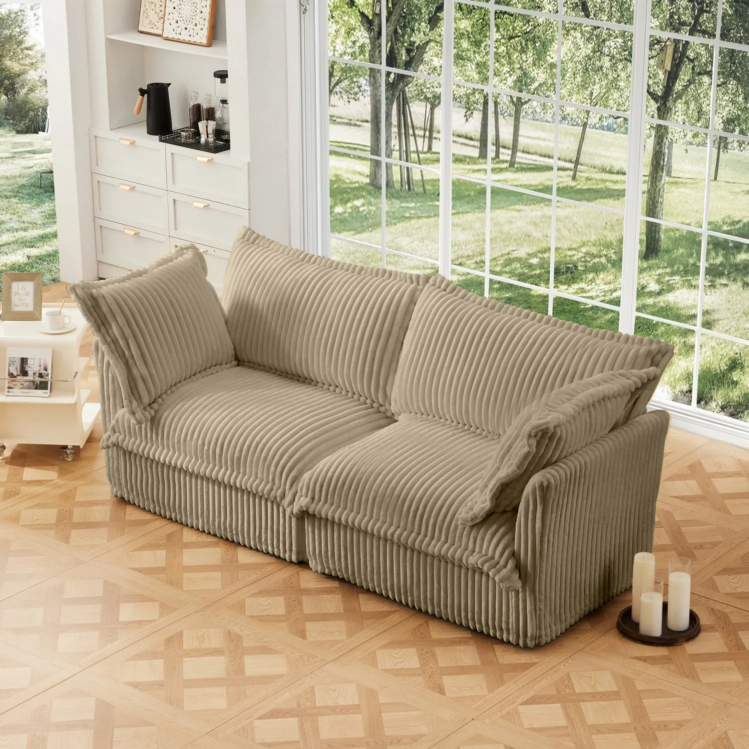 Streamdale Camel Corduroy 2-Seat Sofa, Slipcovered, Deep Seat