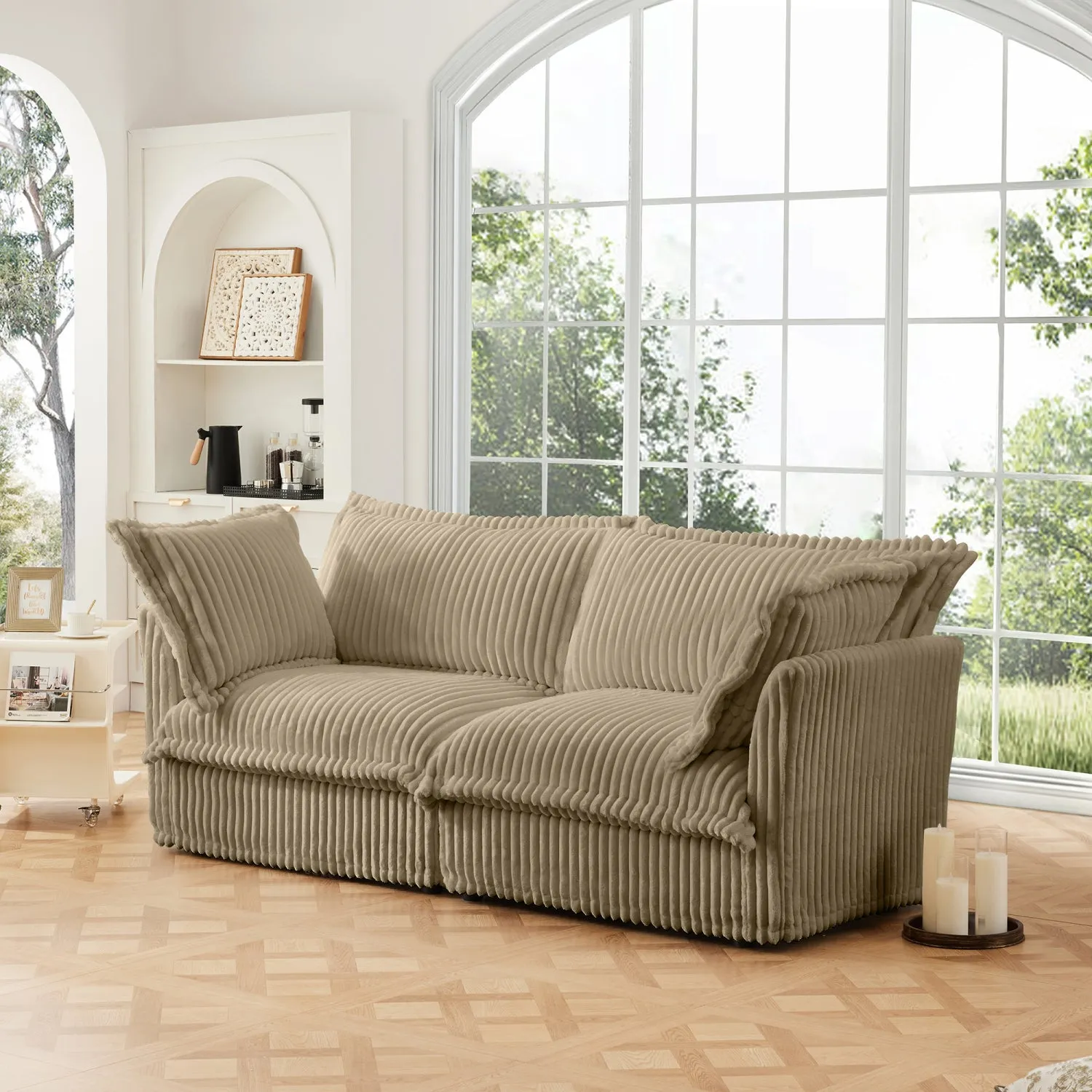 Streamdale Camel Corduroy 2-Seat Sofa, Slipcovered, Deep Seat
