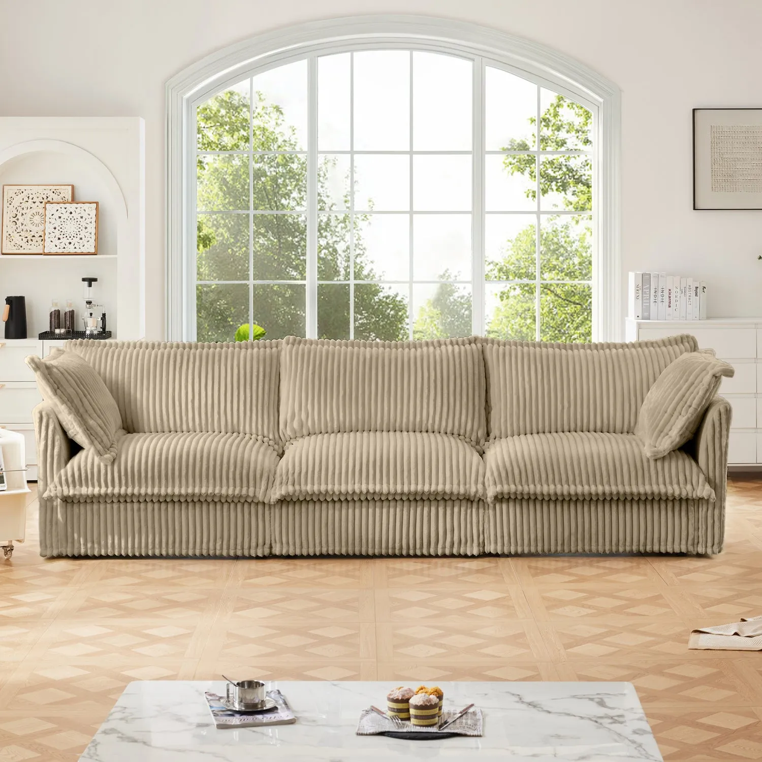 Streamdale Camel Corduroy 3-Seater Slipcovered Sofa
