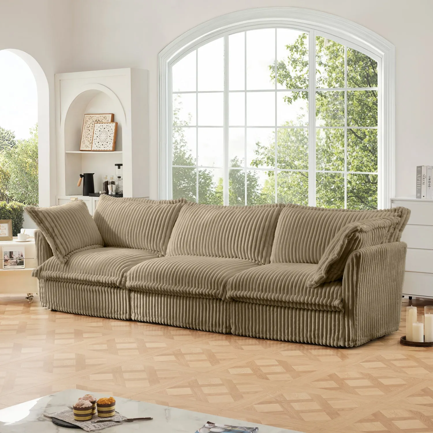 Streamdale Camel Corduroy 3-Seater Slipcovered Sofa