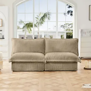 Streamdale Camel Corduroy Armless Sofa with Pillows