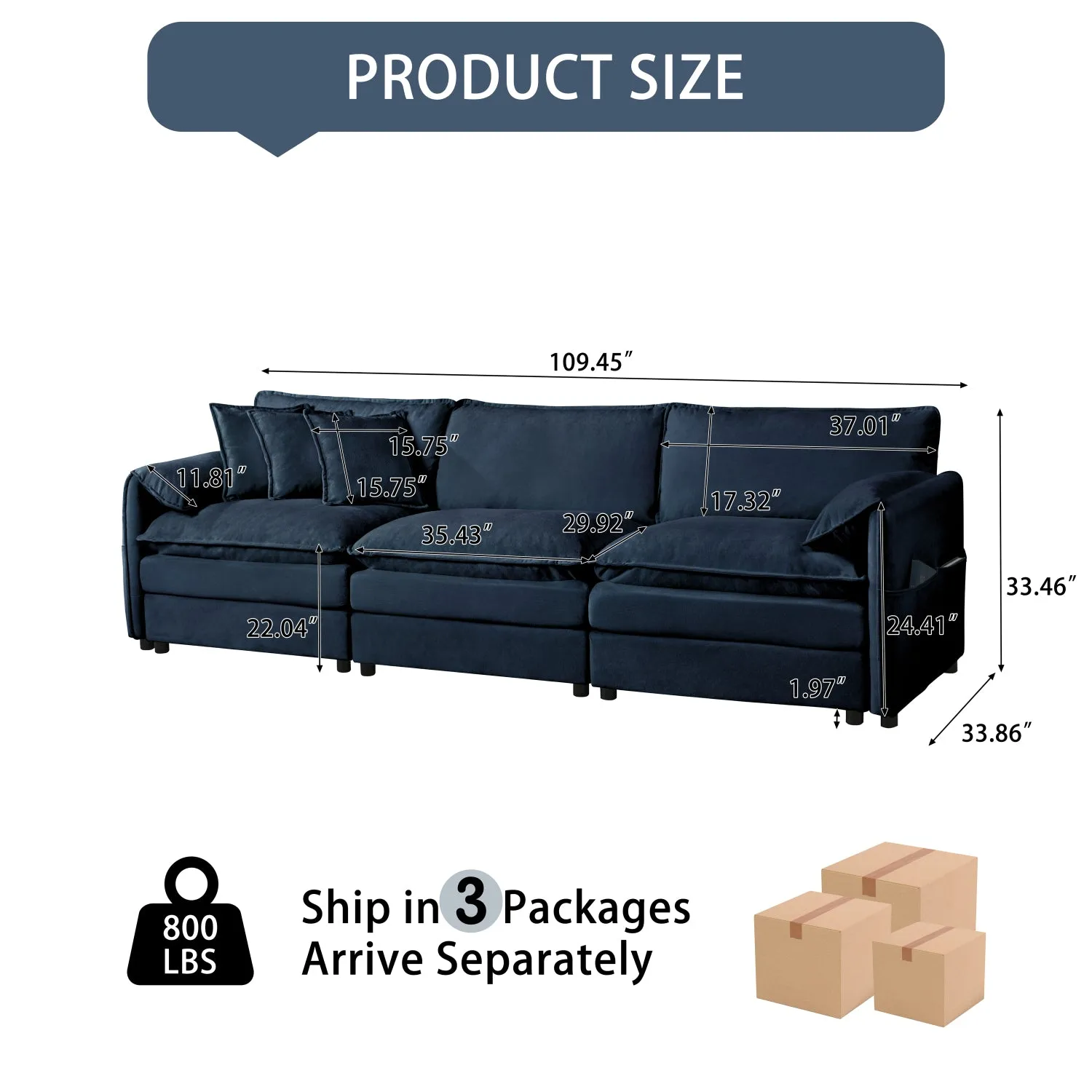 Streamdale Chenille Cloud Couch - Oversized Modular Sofa