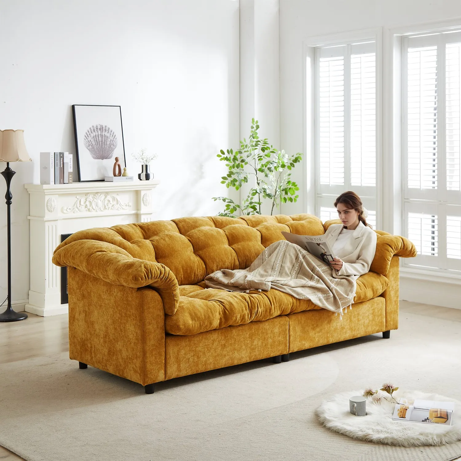 Streamdale Chenille Deep Seat Cloud Sofa - Yellow