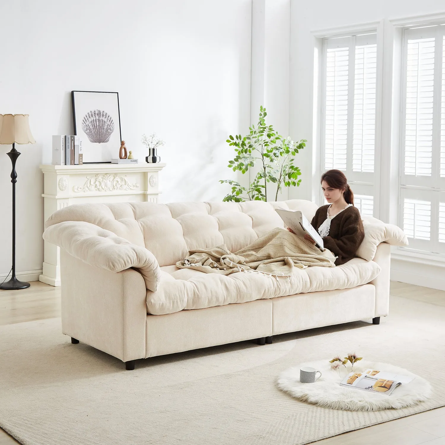 Streamdale Chenille Deep Seat Sofa - Fluffy Cloud Comfort - Beige