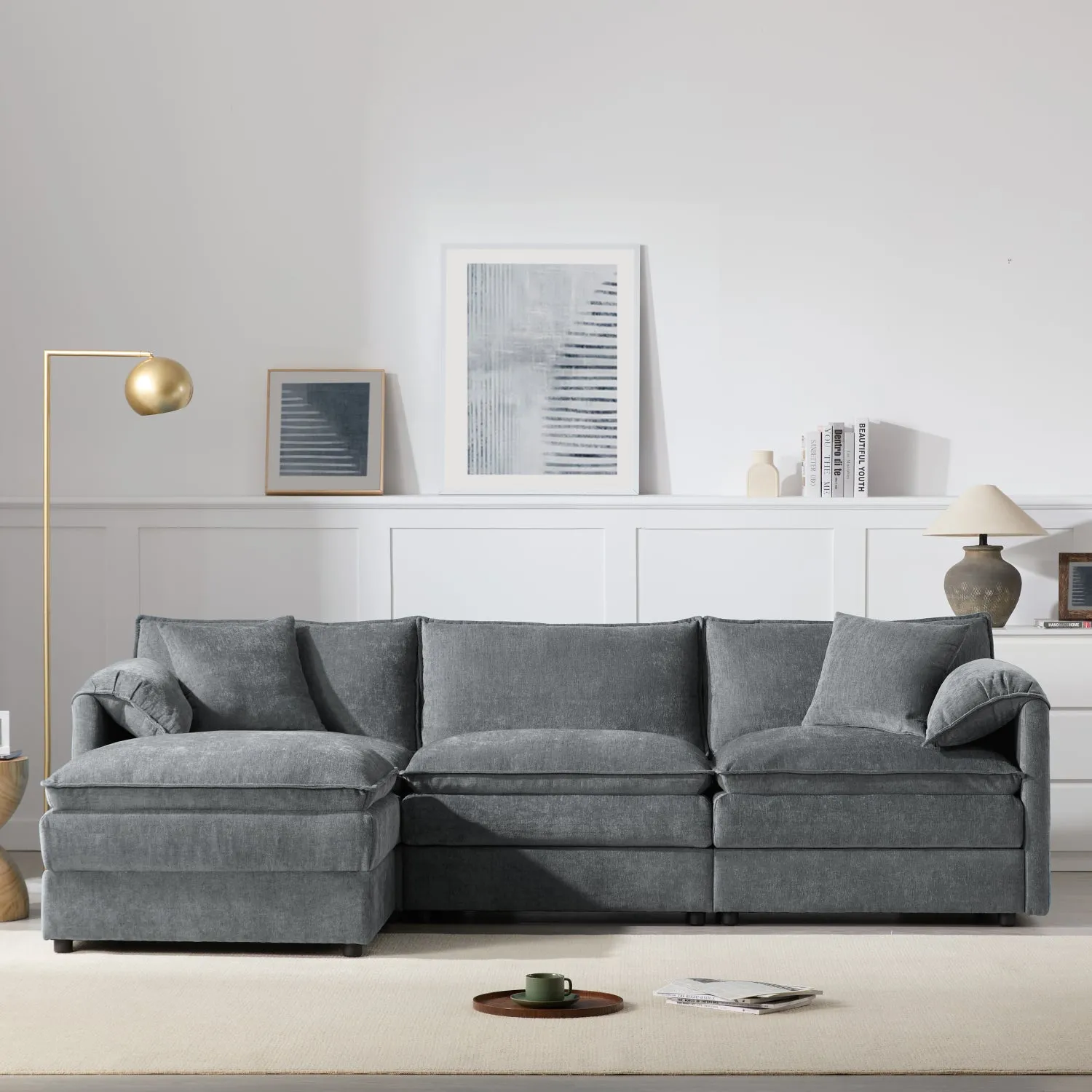 Streamdale Chenille Modular Sectional Sofa with Ottoman
