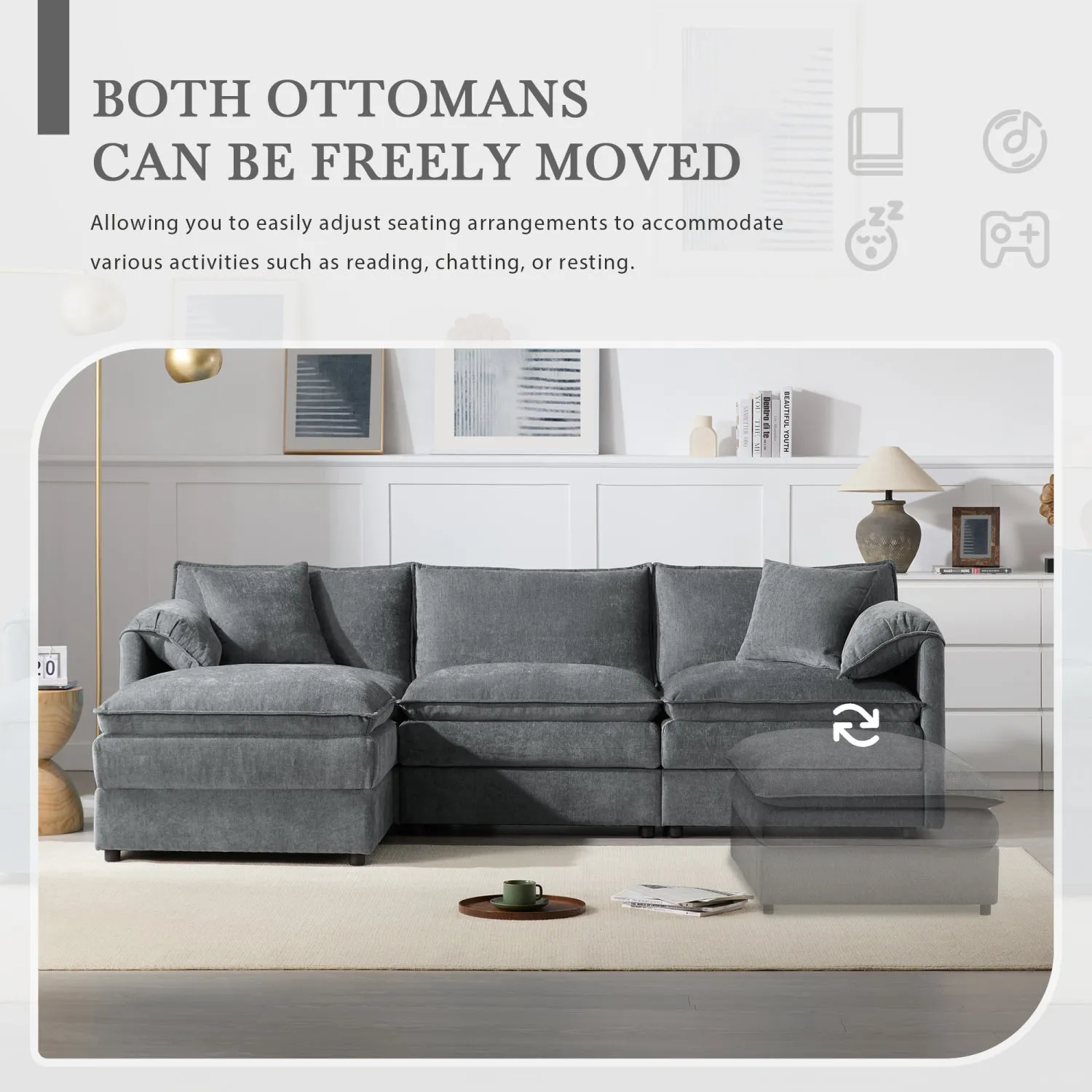 Streamdale Chenille Modular Sectional Sofa with Ottoman