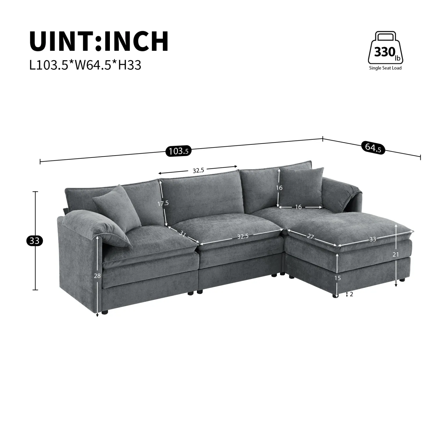 Streamdale Chenille Modular Sectional Sofa with Ottoman