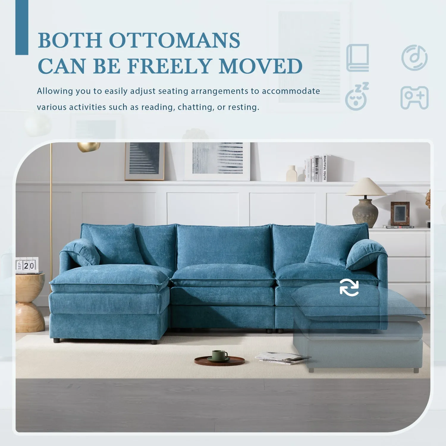 Streamdale Chenille Modular Sectional Sofa with Ottoman