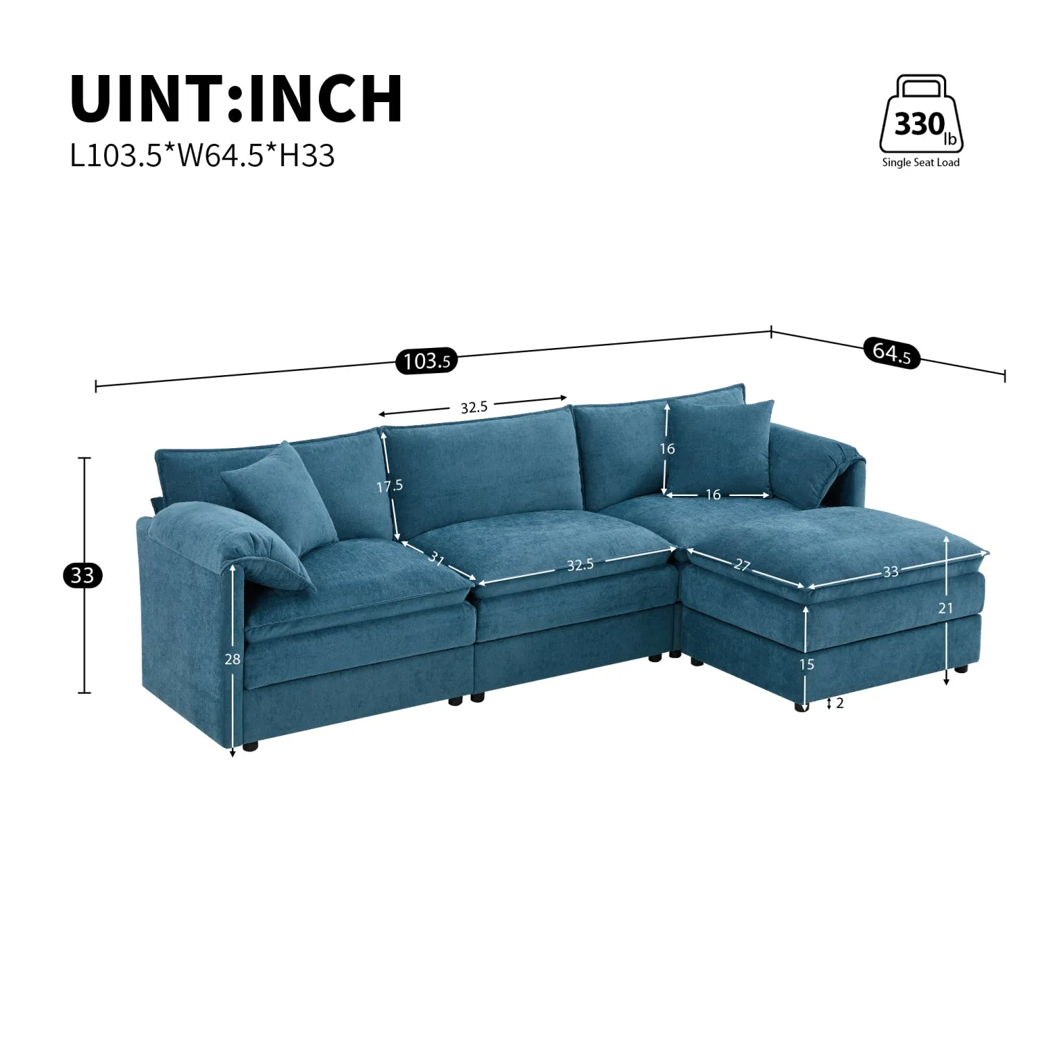 Streamdale Chenille Modular Sectional Sofa with Ottoman