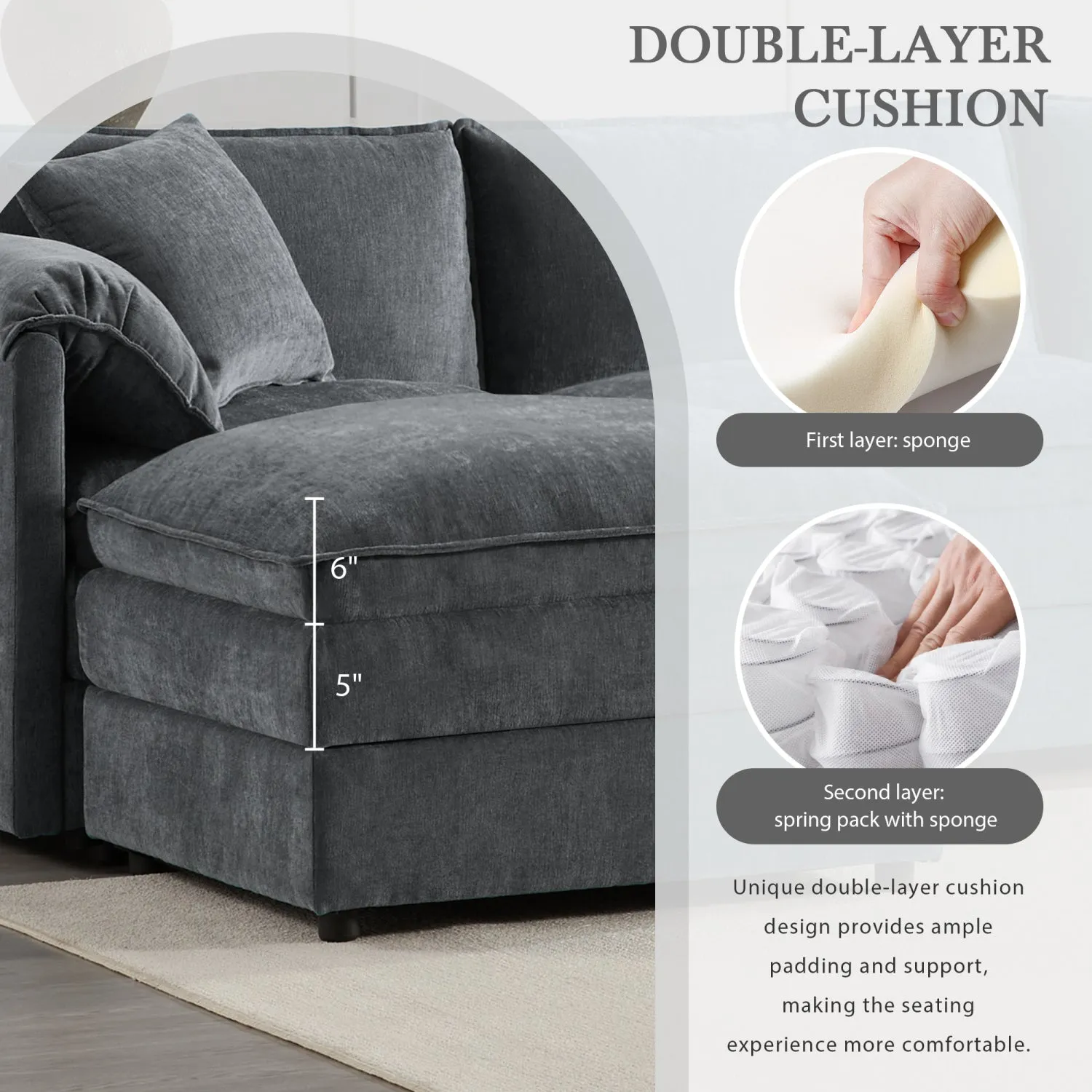 Streamdale Chenille Modular Sectional Sofa with Ottoman
