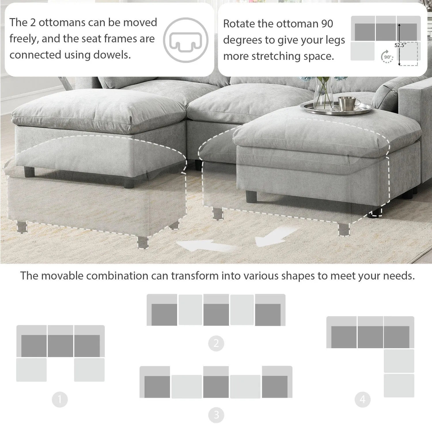 Streamdale Chenille Modular Sectional Sofa with Ottomans & Pillows