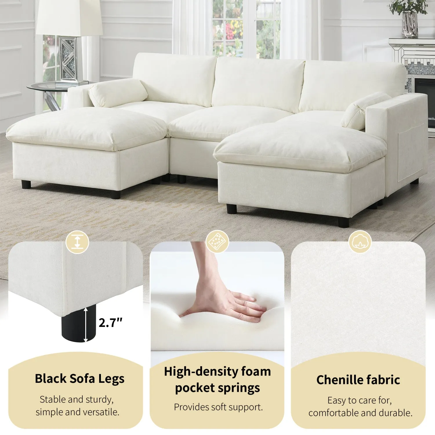 Streamdale Chenille Modular Sectional Sofa with Ottomans & Pillows