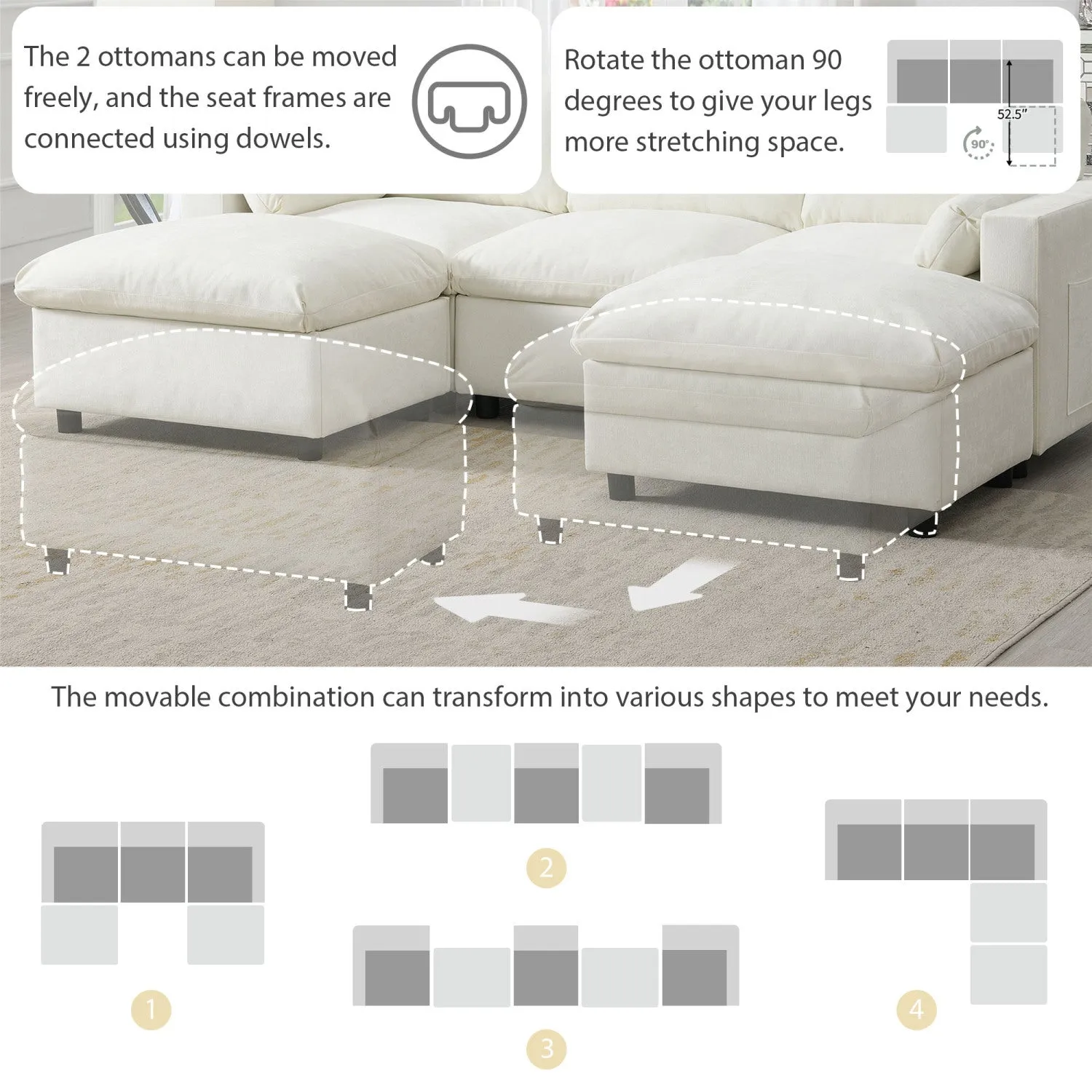 Streamdale Chenille Modular Sectional Sofa with Ottomans & Pillows