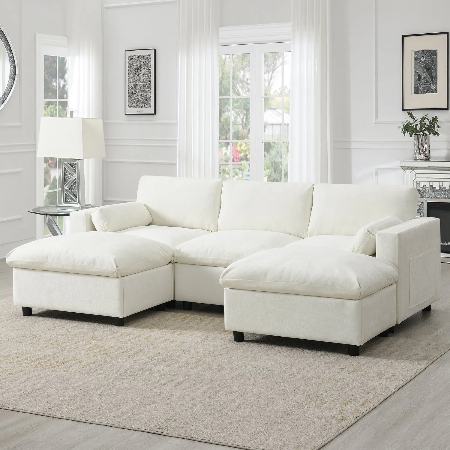 Streamdale Chenille Modular Sectional Sofa with Ottomans & Pillows