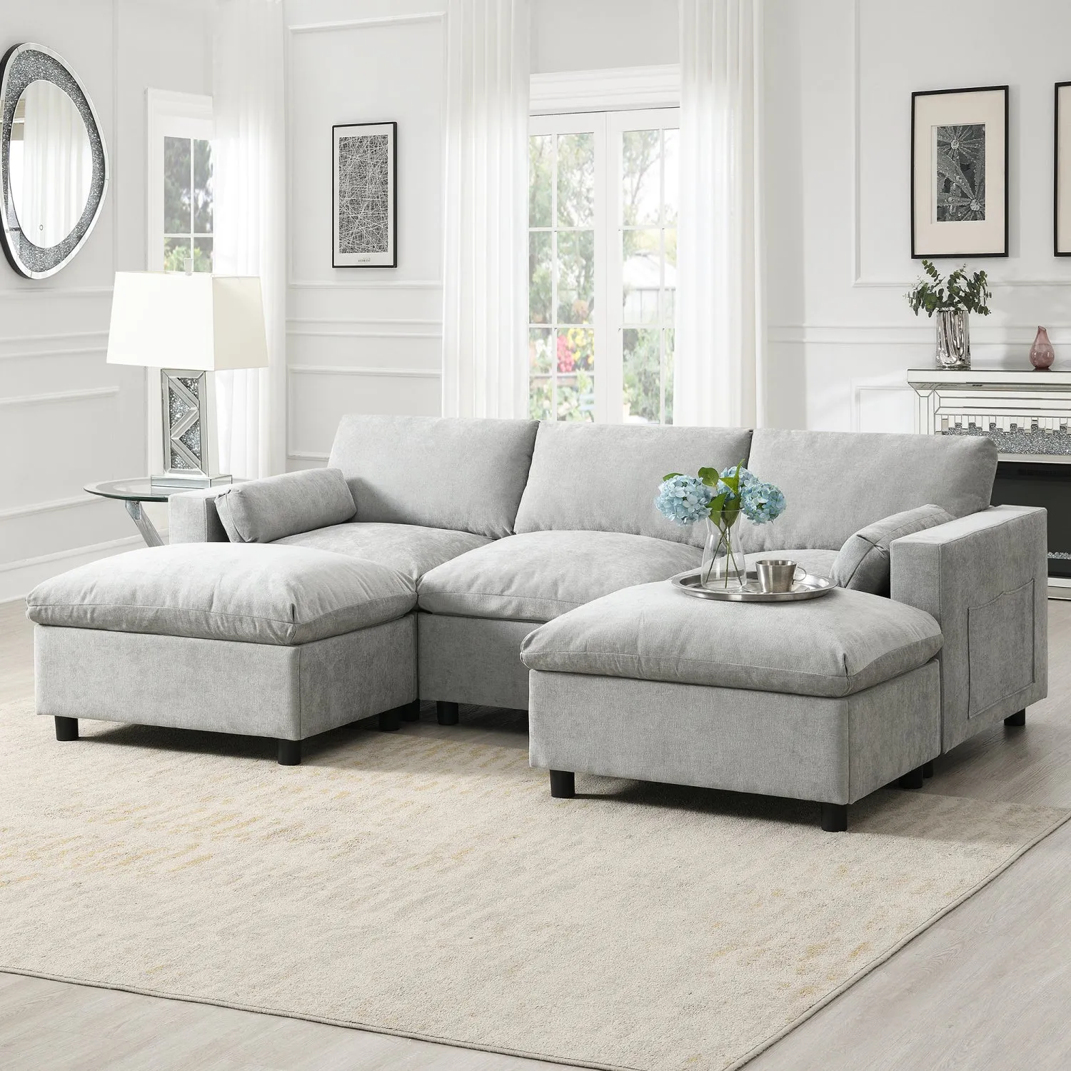 Streamdale Chenille Modular Sectional Sofa with Ottomans & Pillows
