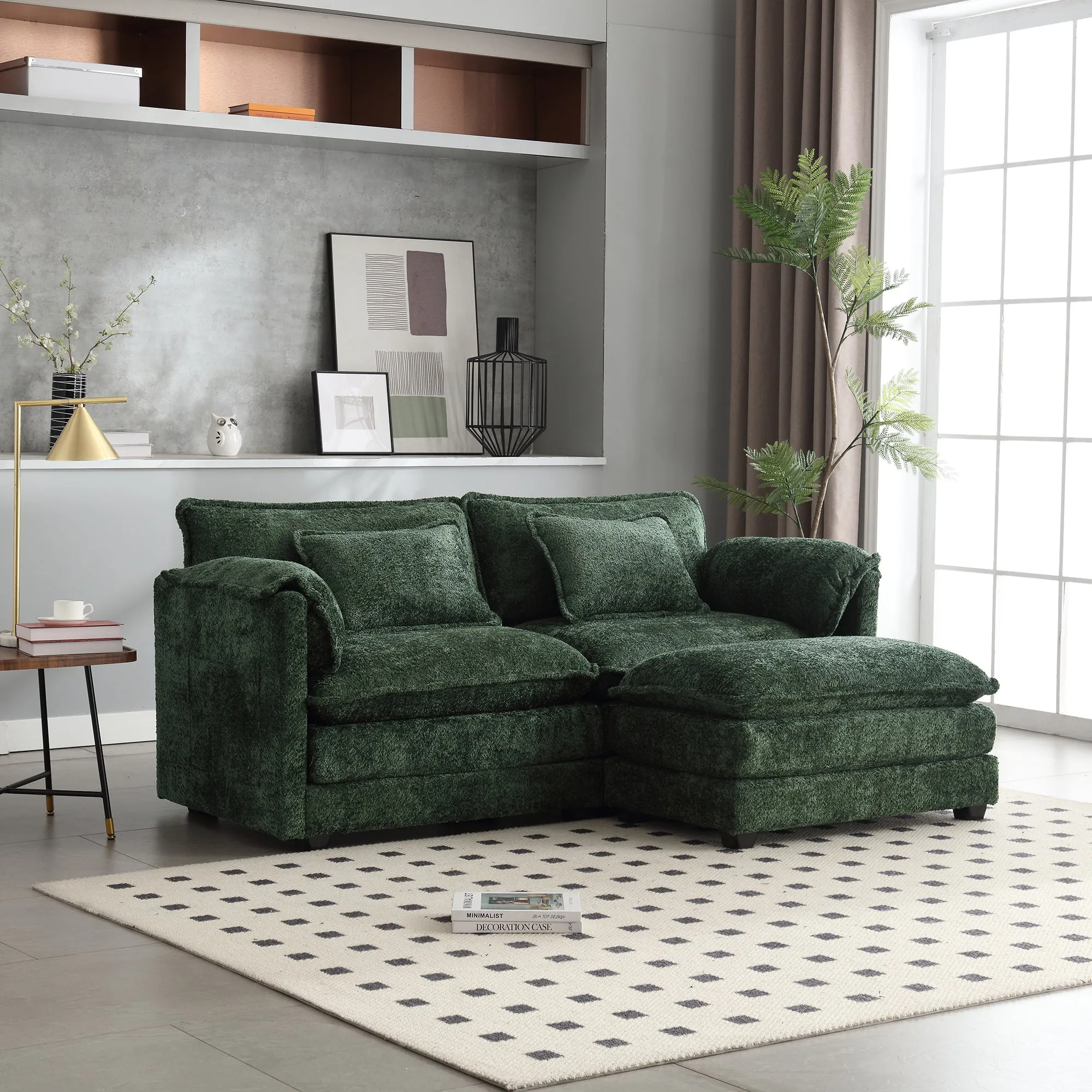 Streamdale Chenille Sofa with Removable Armrests and Footstool