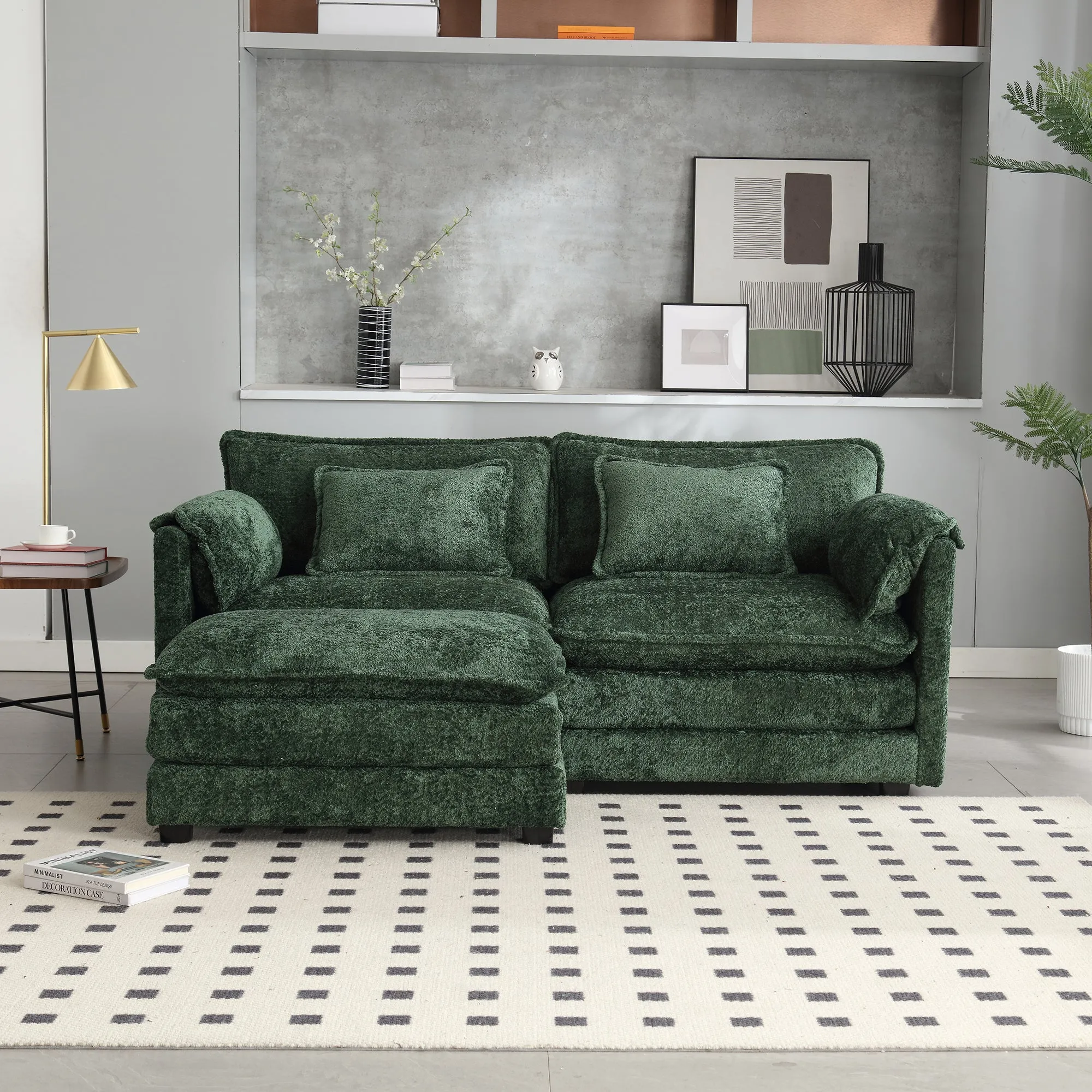 Streamdale Chenille Sofa with Removable Armrests and Footstool