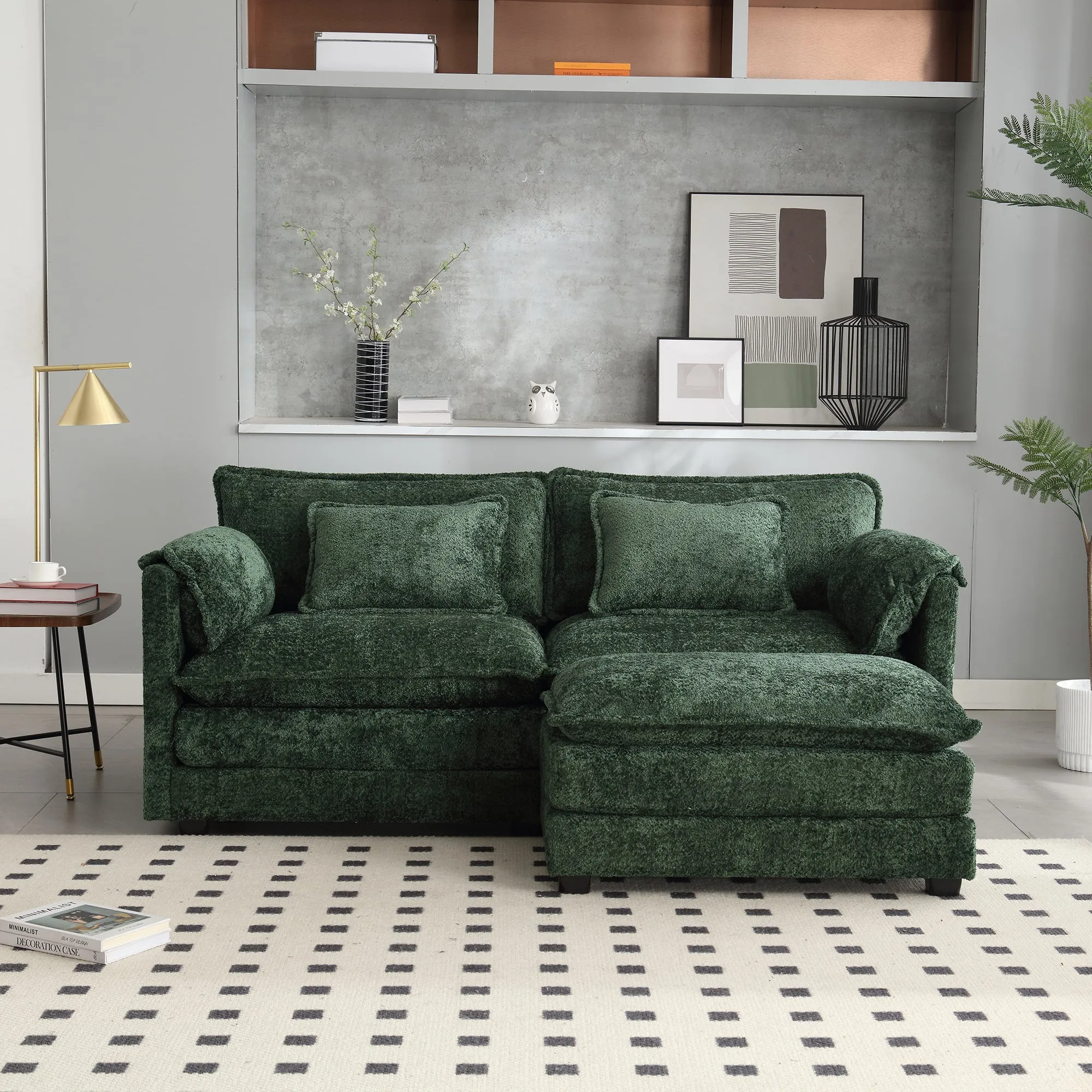 Streamdale Chenille Sofa with Removable Armrests and Footstool