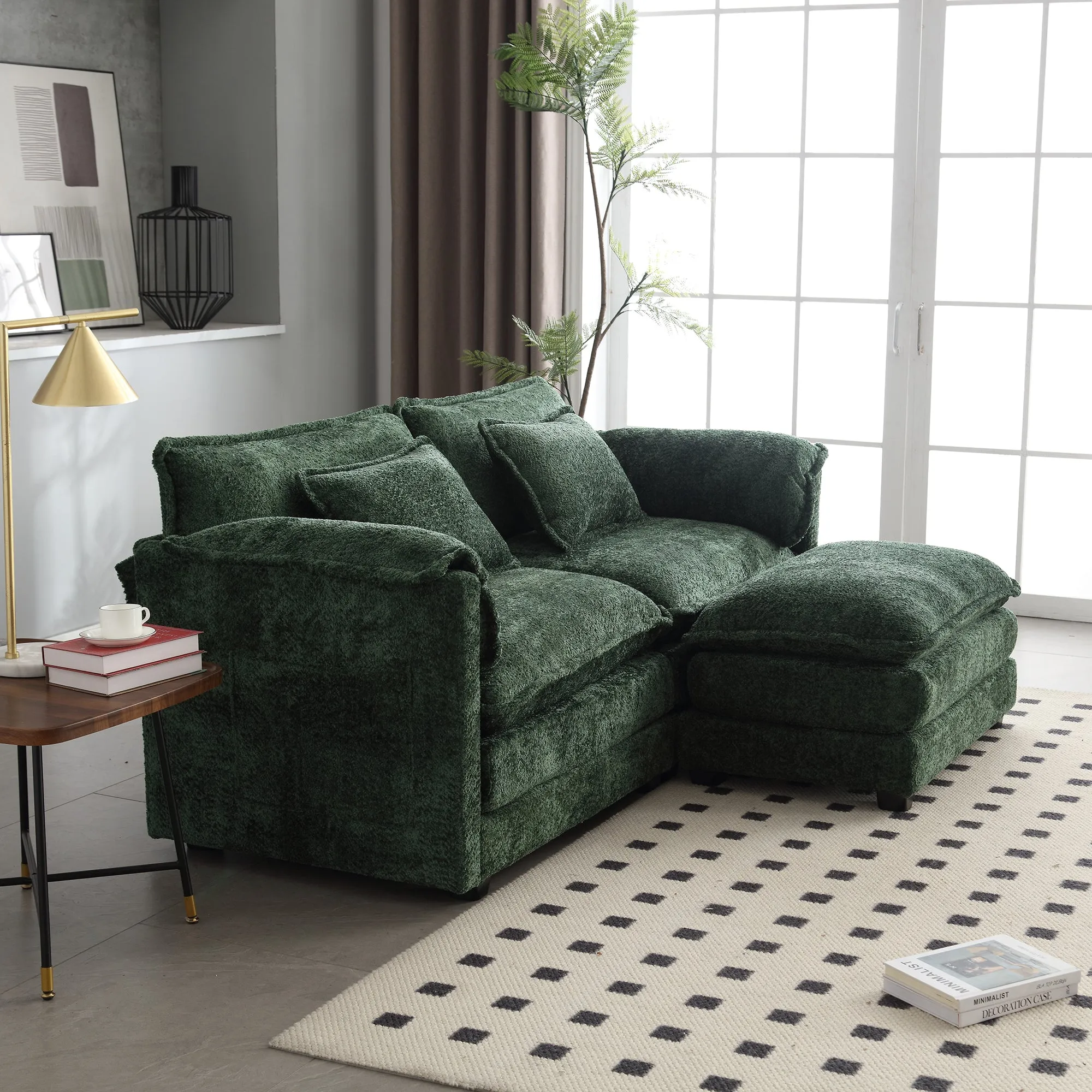 Streamdale Chenille Sofa with Removable Armrests and Footstool