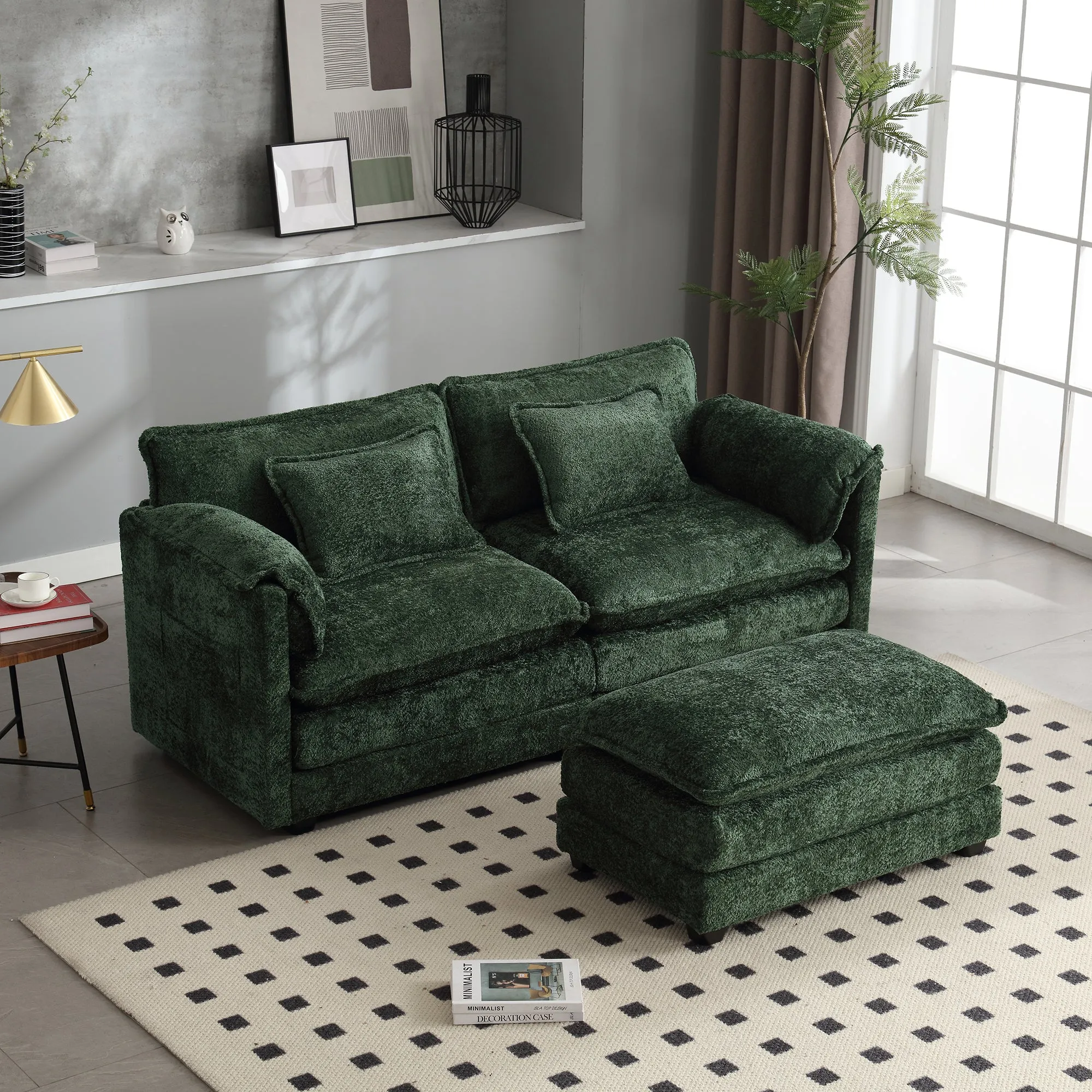 Streamdale Chenille Sofa with Removable Armrests and Footstool