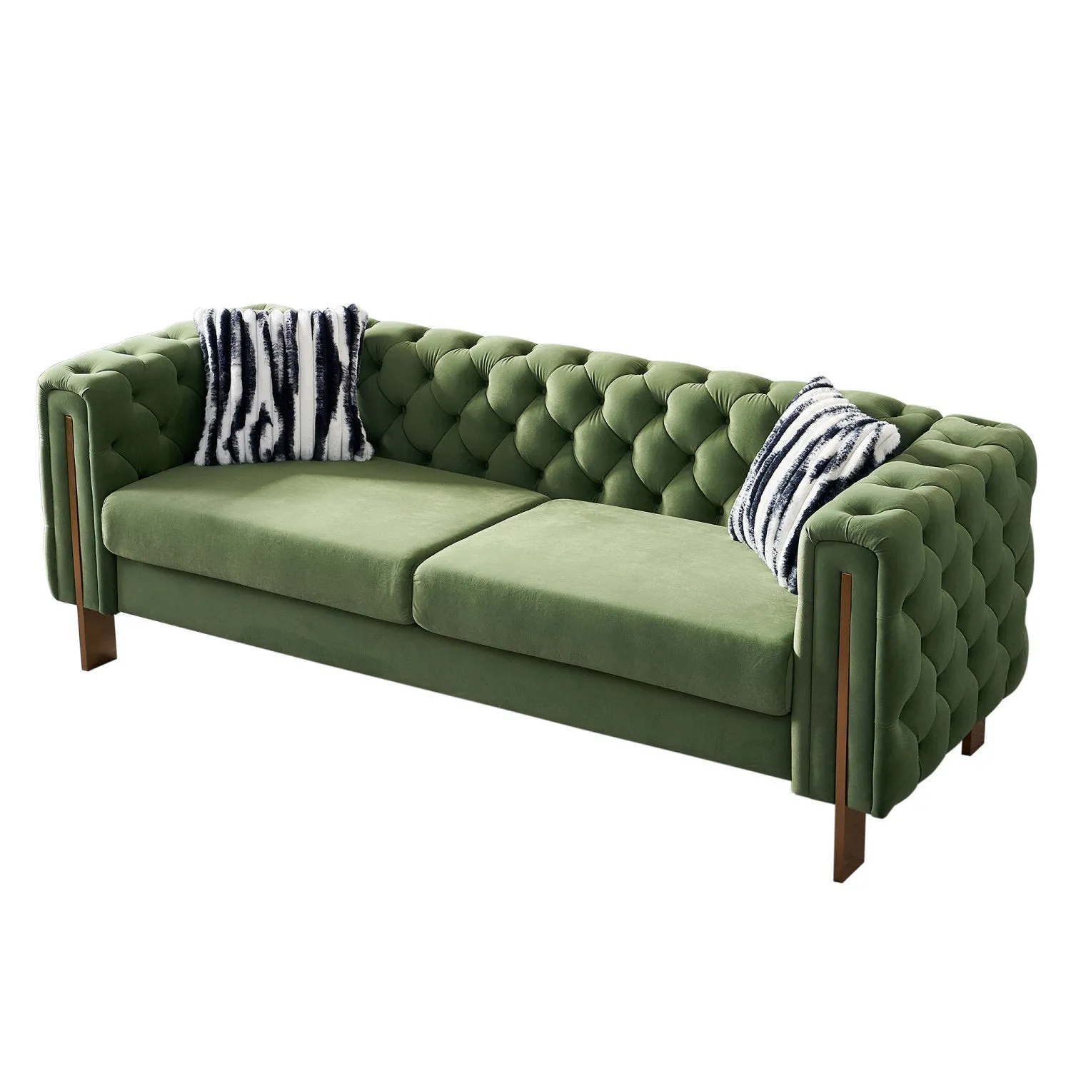 Streamdale Chesterfield Modern Tufted Velvet Living Room Sofa, 84.25"W Couch, Mint Green