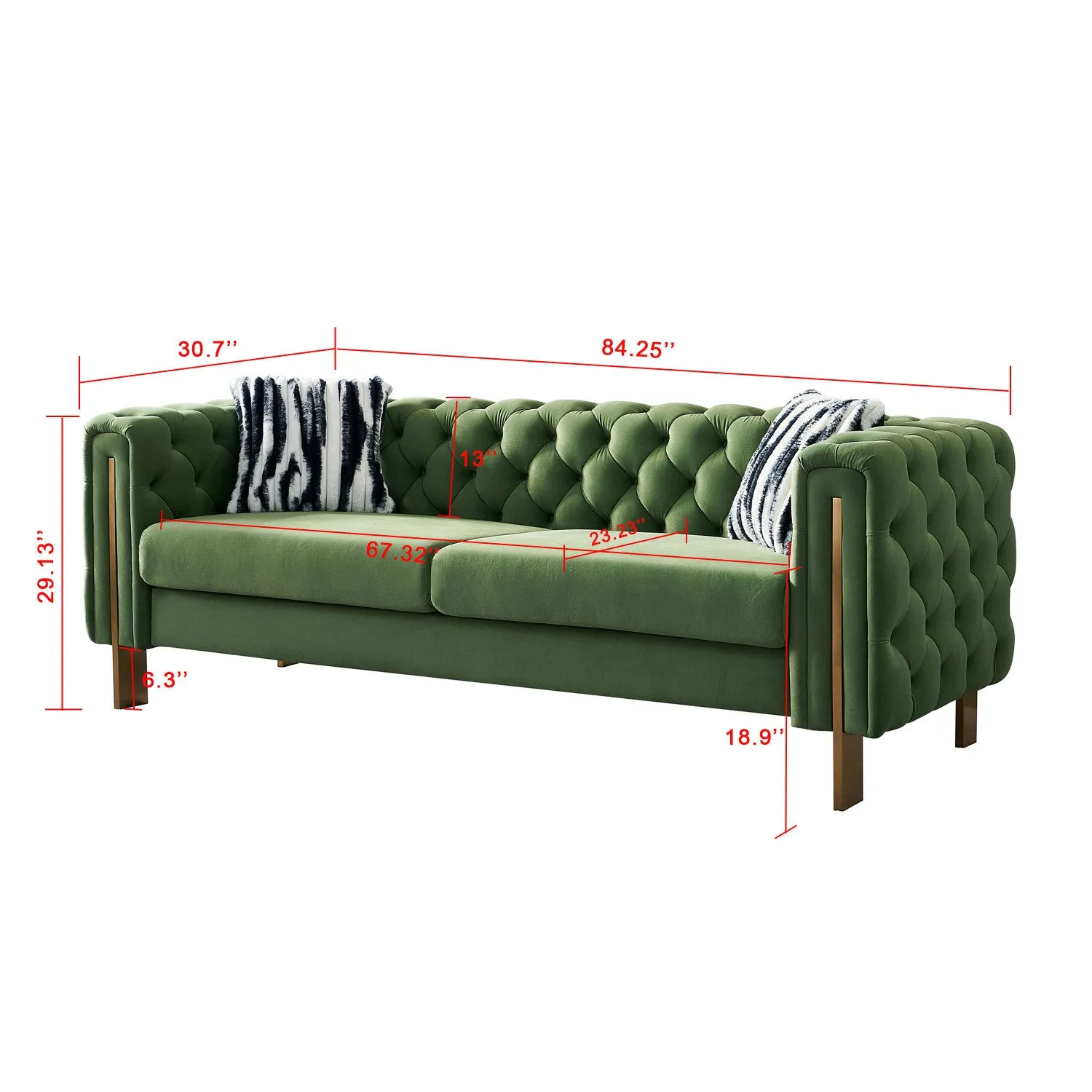 Streamdale Chesterfield Modern Tufted Velvet Living Room Sofa, 84.25"W Couch, Mint Green