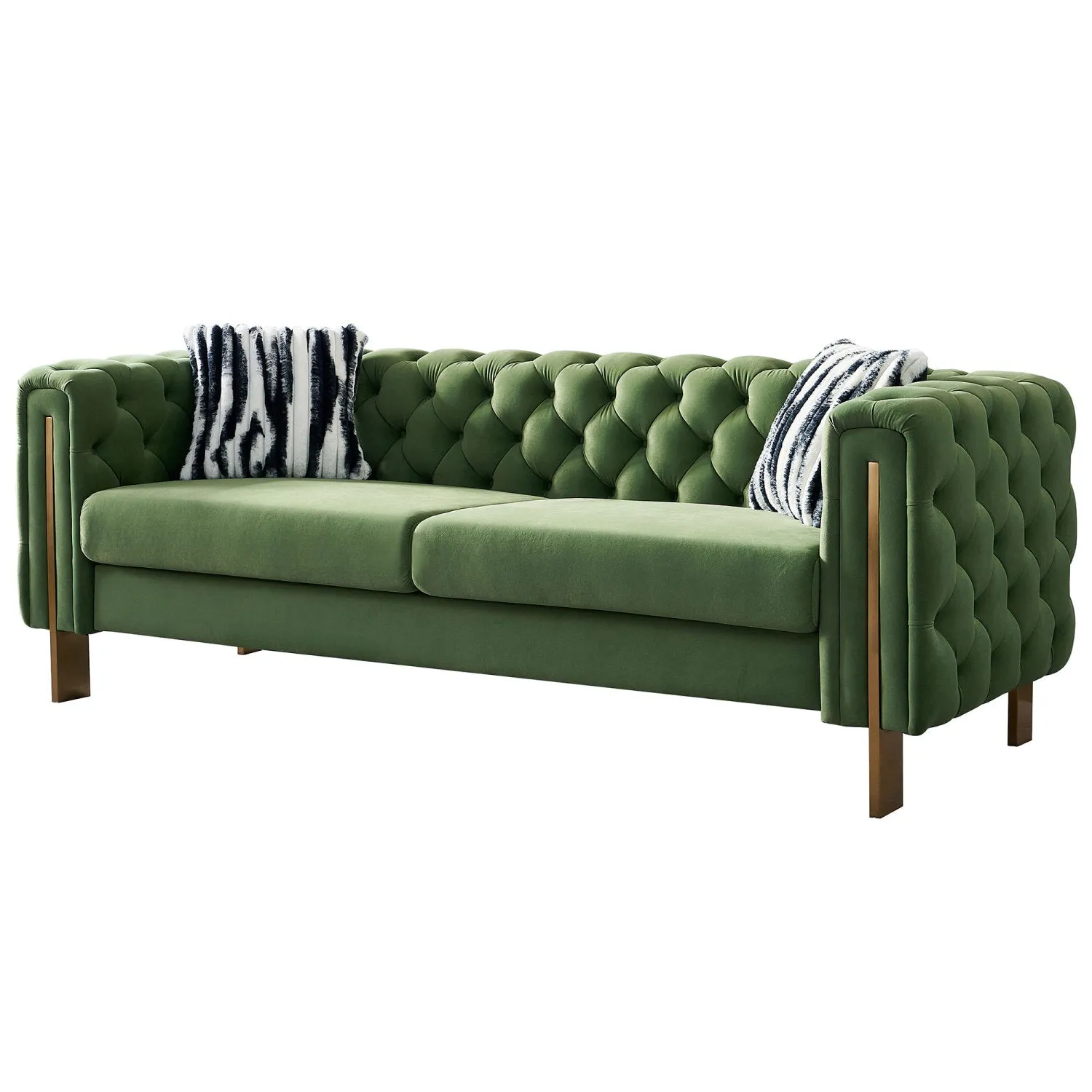 Streamdale Chesterfield Modern Tufted Velvet Living Room Sofa, 84.25"W Couch, Mint Green