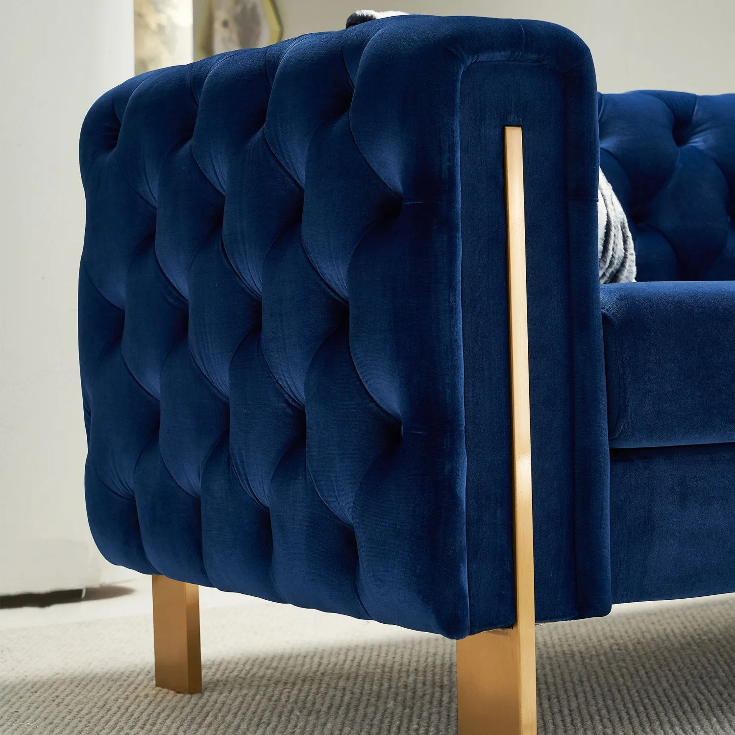 Streamdale Chesterfield Modern Tufted Velvet Living Room Sofa, 84.25"W Couch,Blue