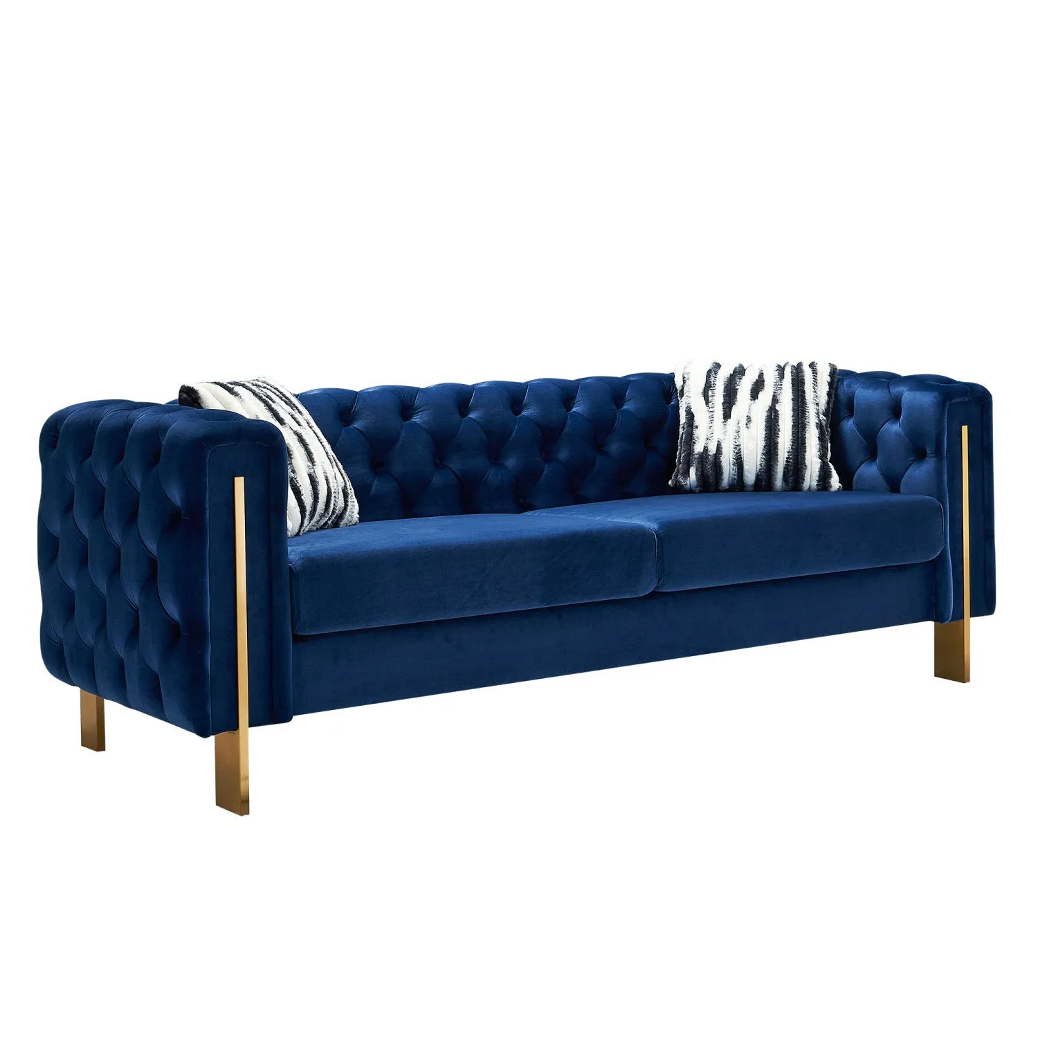 Streamdale Chesterfield Modern Tufted Velvet Living Room Sofa, 84.25"W Couch,Blue