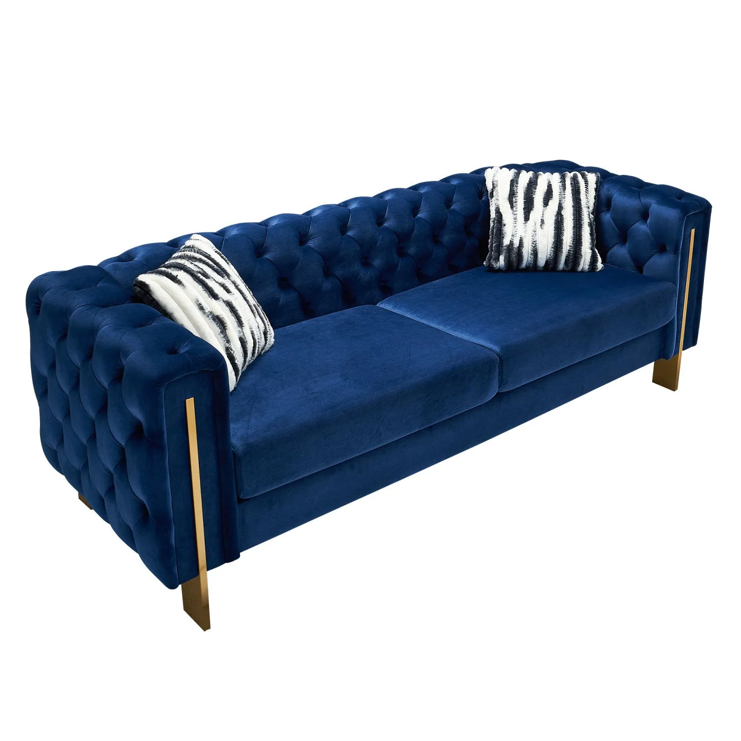 Streamdale Chesterfield Modern Tufted Velvet Living Room Sofa, 84.25"W Couch,Blue