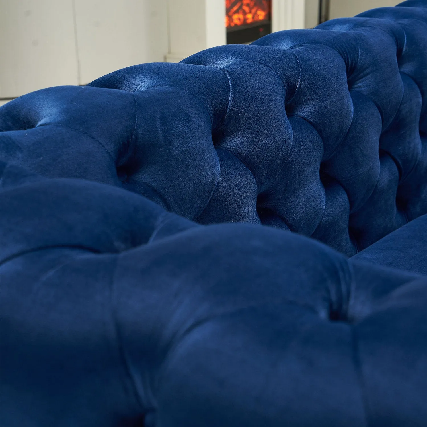 Streamdale Chesterfield Modern Tufted Velvet Living Room Sofa, 84.25"W Couch,Blue