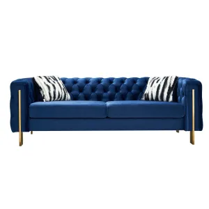 Streamdale Chesterfield Modern Tufted Velvet Living Room Sofa, 84.25"W Couch,Blue