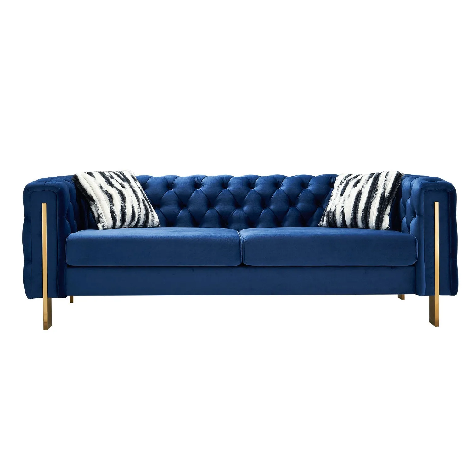 Streamdale Chesterfield Modern Tufted Velvet Living Room Sofa, 84.25"W Couch,Blue