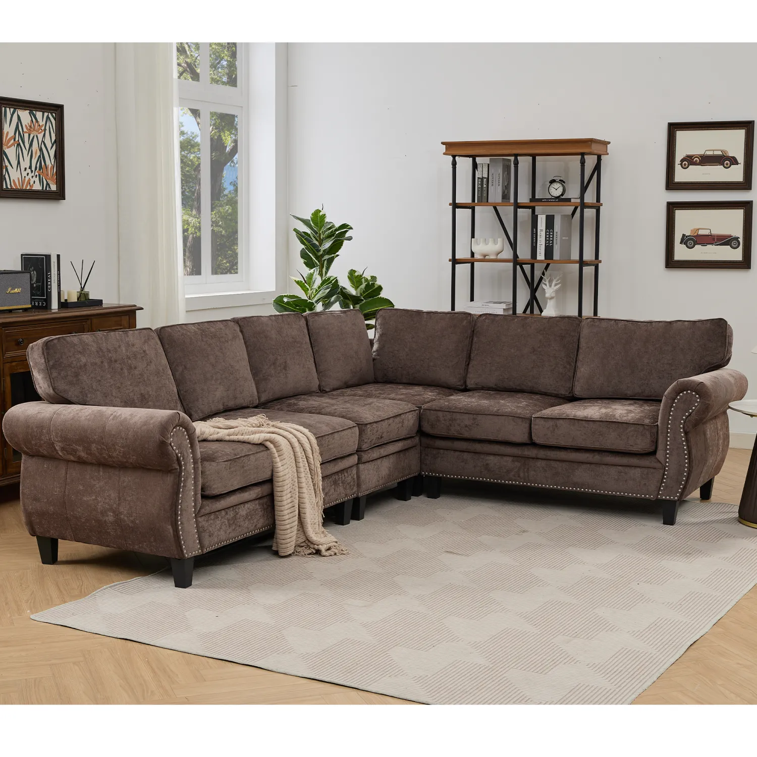 Streamdale Chocolate Chenille 6-Seater L-Shaped Sectional Sofa