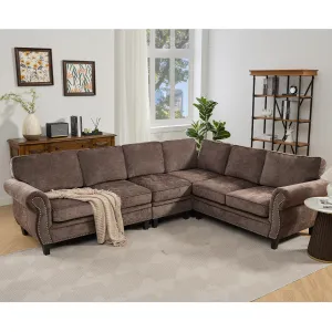 Streamdale Chocolate Chenille 6-Seater L-Shaped Sectional Sofa