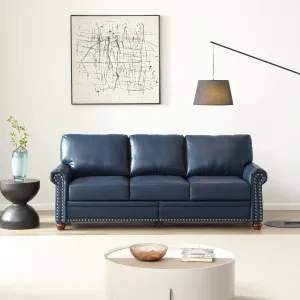 Streamdale Classic Living Room Round Arm with Silver Nails Sofa Navy Blue Faux Leather