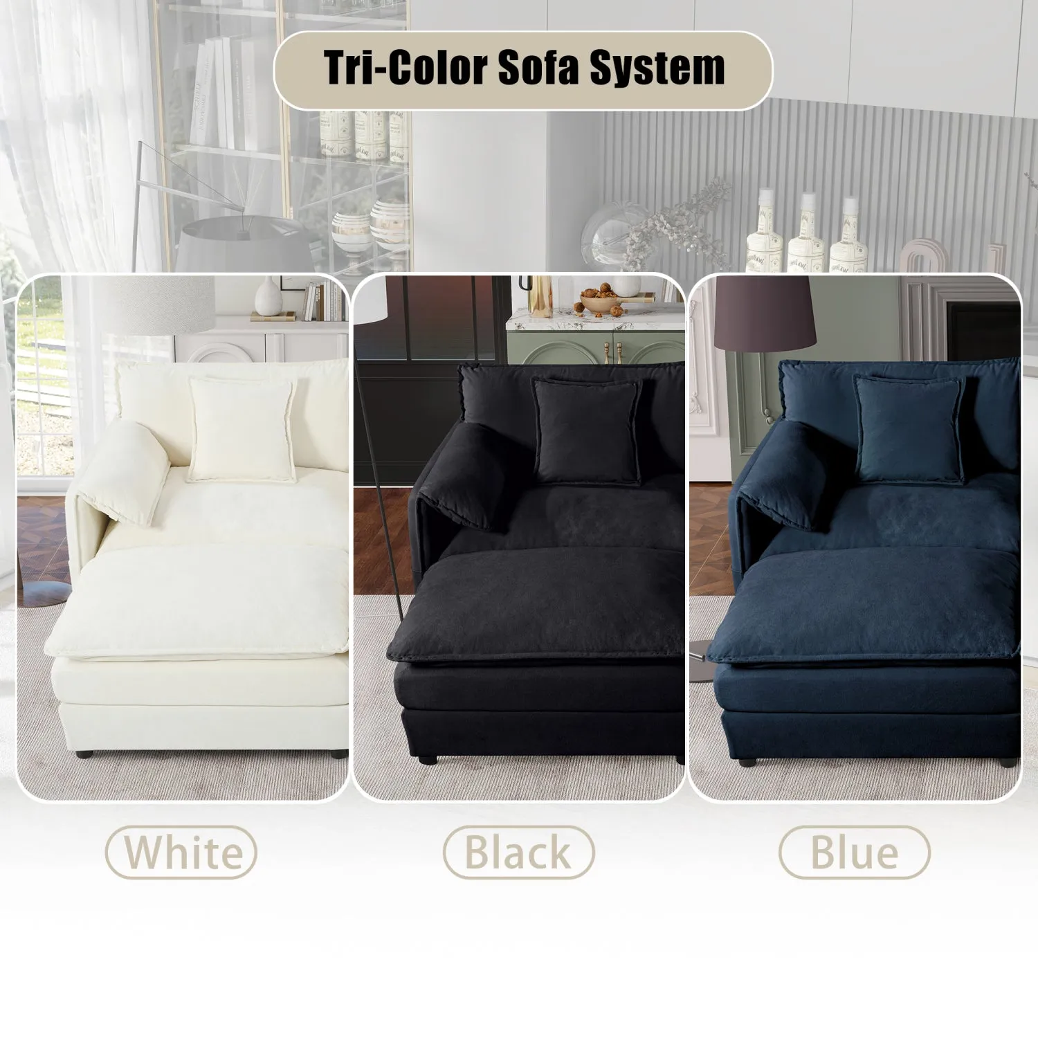 Streamdale Comfy Beige Chenille Modular Sectional Sofa with Ottoman