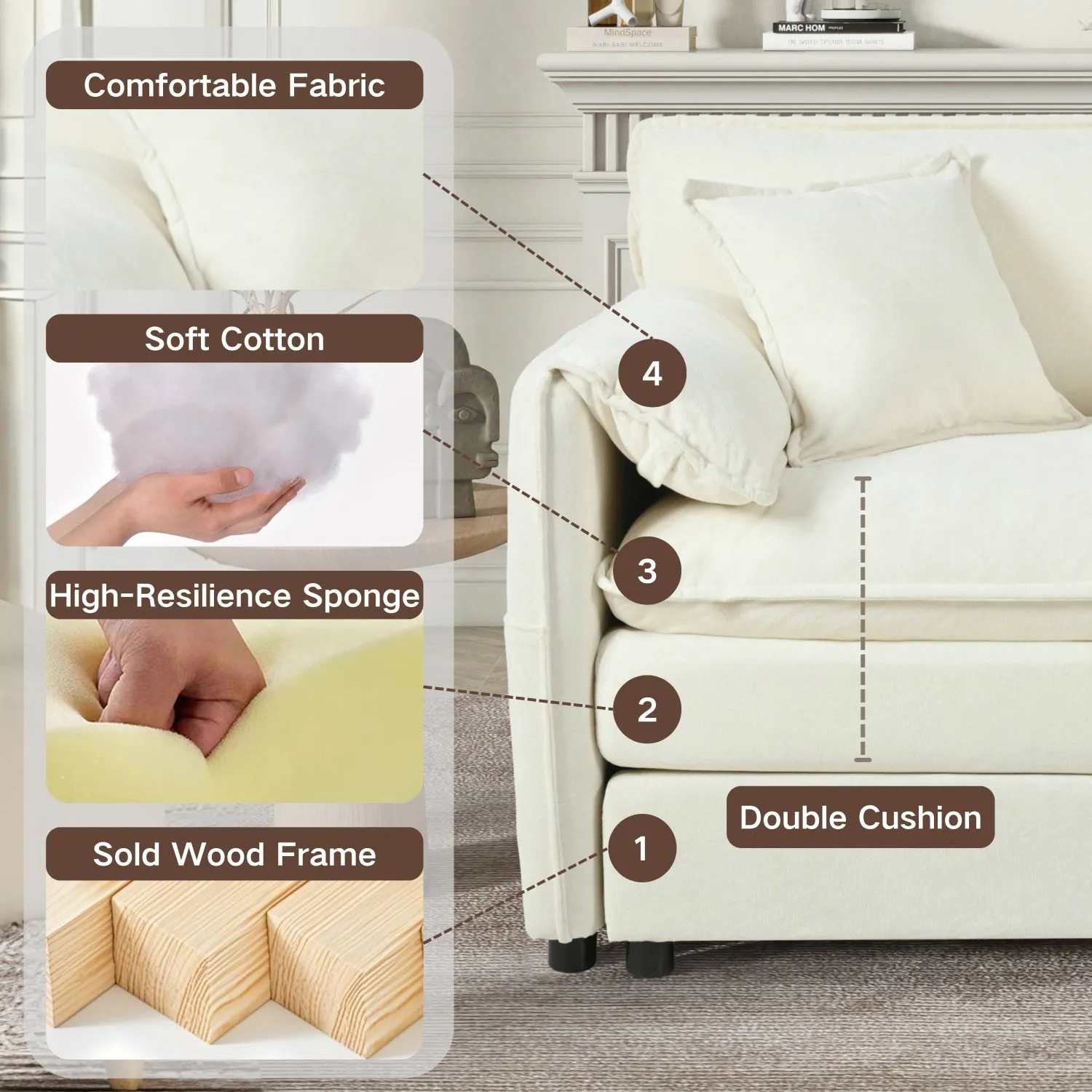 Streamdale Comfy Beige Chenille Modular Sectional Sofa with Ottoman