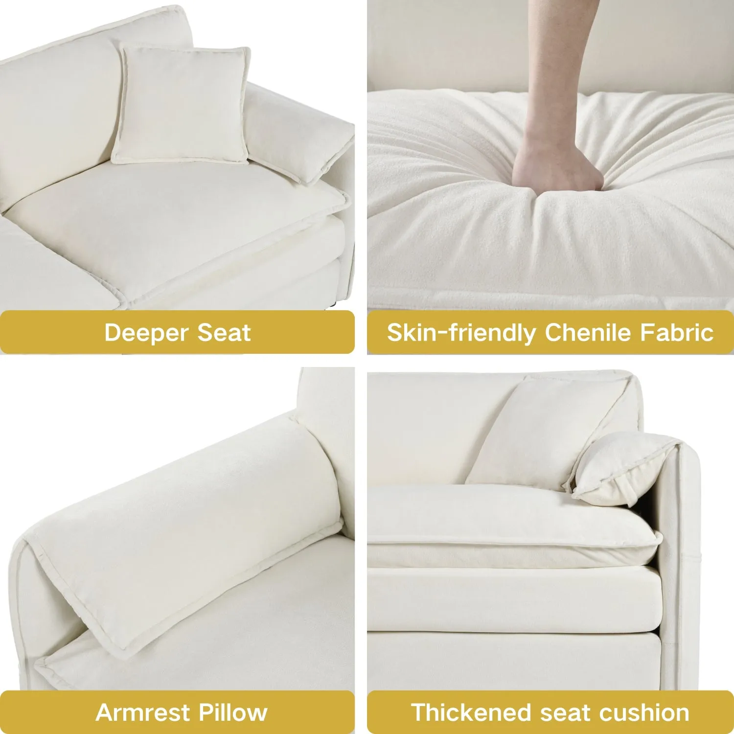 Streamdale Comfy Beige Chenille Modular Sectional Sofa with Ottoman
